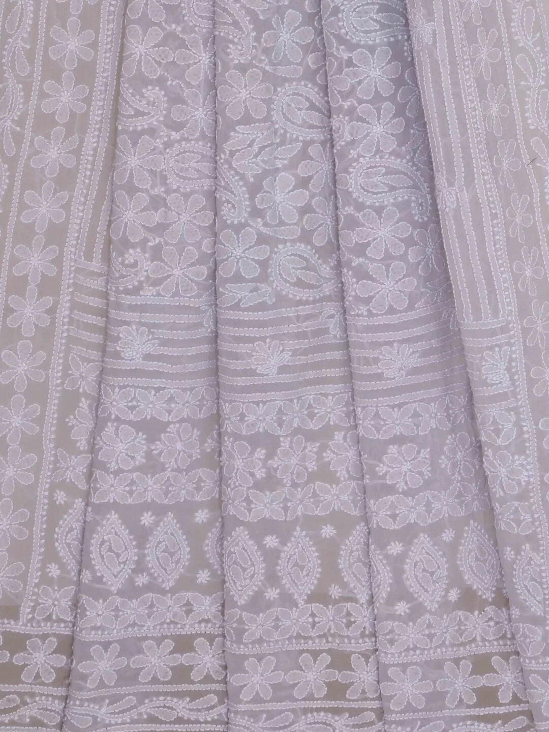 Ada Hand Embroidered Grey Pure Georgette Lucknowi Chikankari Dupatta 01A102415