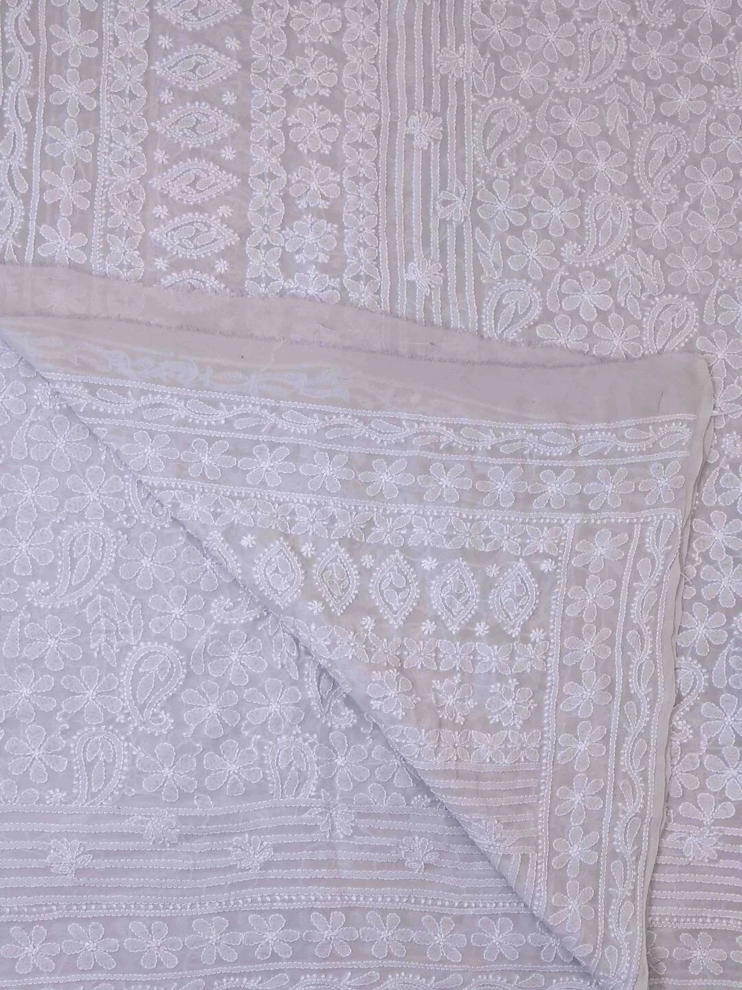 Ada Hand Embroidered Grey Pure Georgette Lucknowi Chikankari Dupatta 01A102415