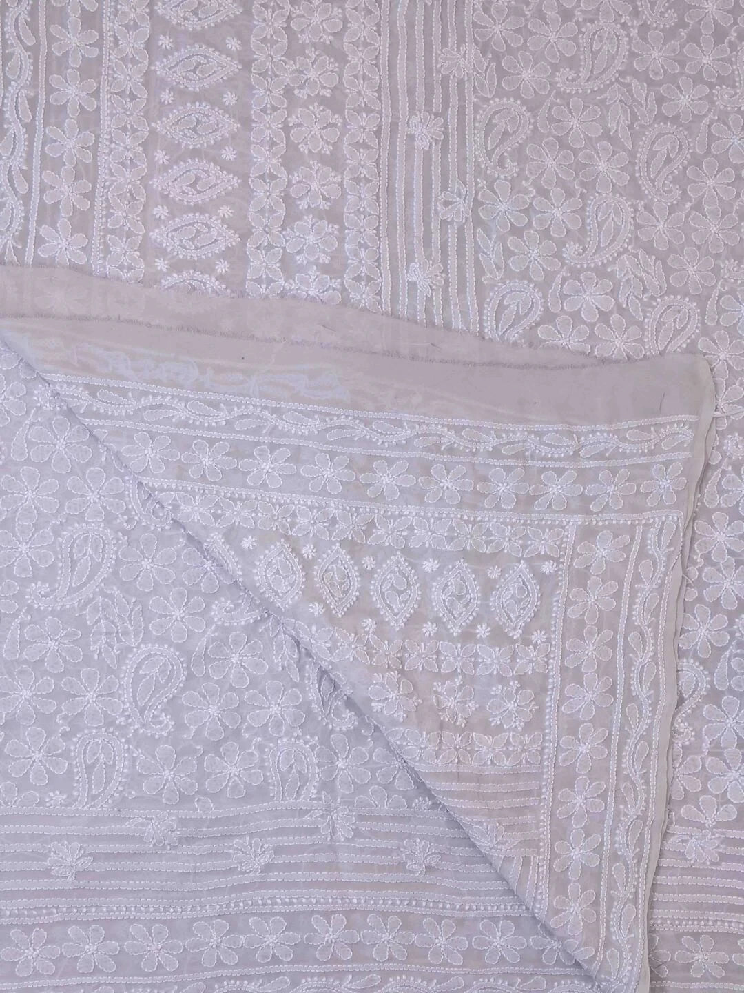 Ada Hand Embroidered Grey Pure Georgette Lucknowi Chikankari Dupatta 01A102415