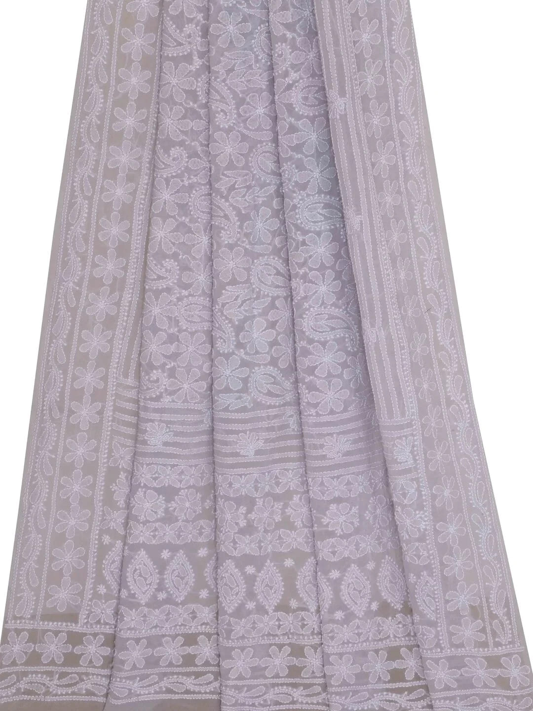 Ada Hand Embroidered Grey Pure Georgette Lucknowi Chikankari Dupatta 01A102415
