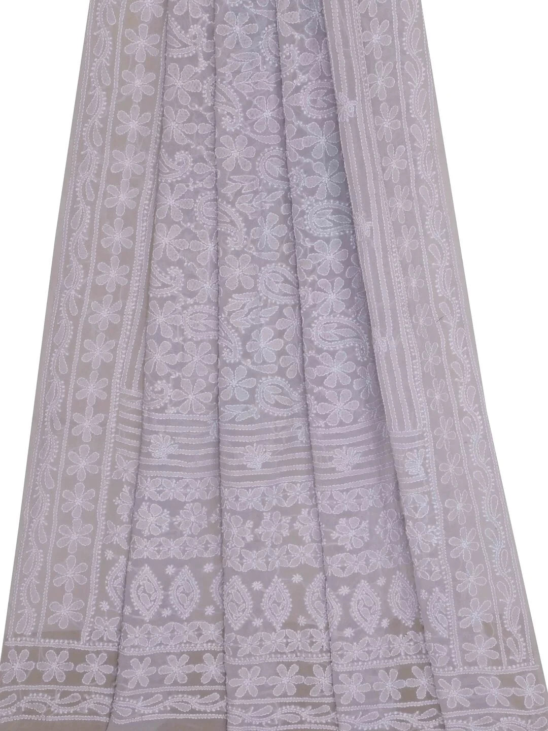 Ada Hand Embroidered Grey Pure Georgette Lucknowi Chikankari Dupatta 01A102415