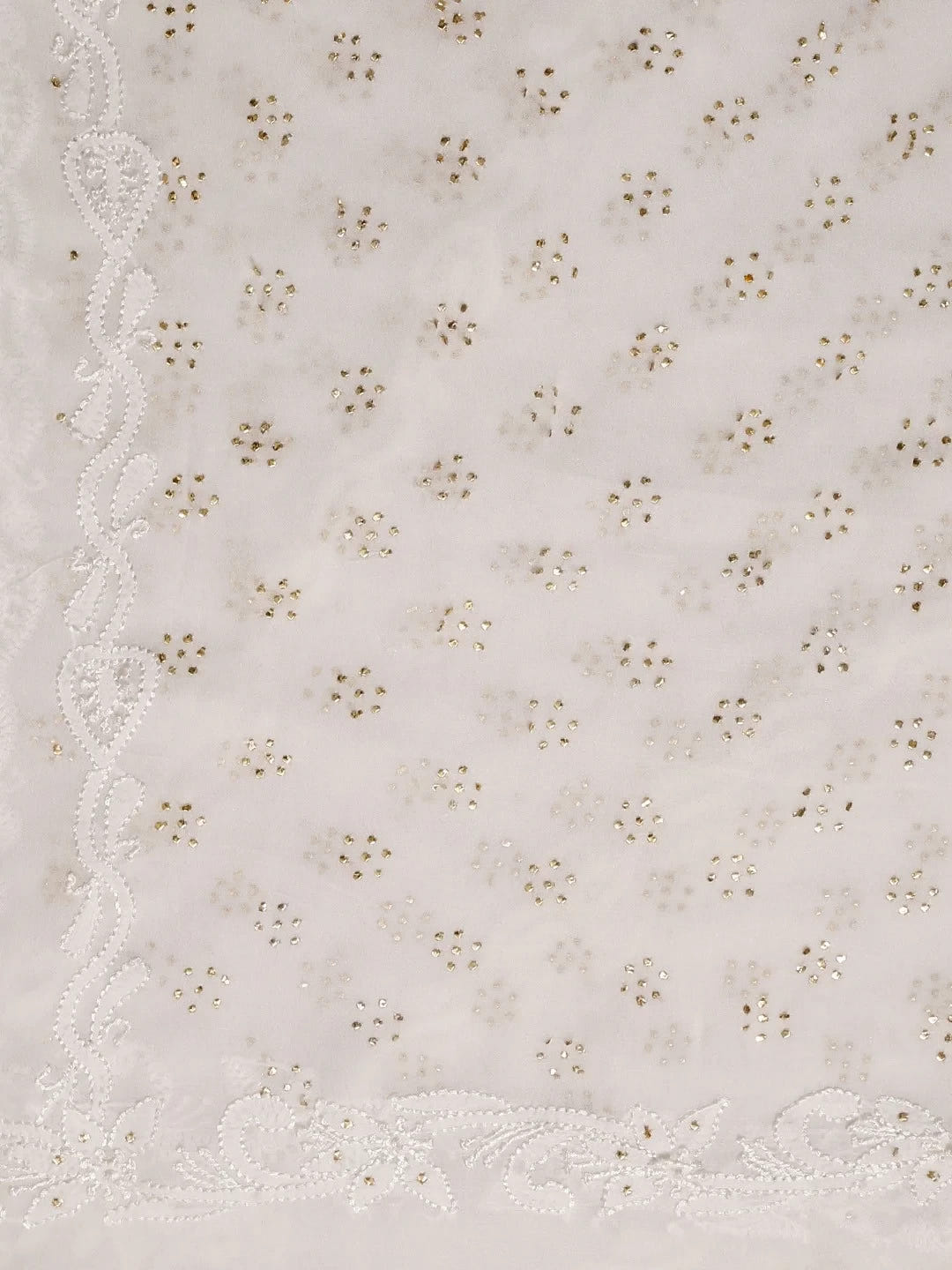 Ada Hand Embroidered White Georgette Lucknowi Chikankari Dupatta with Muqaish Work A100488