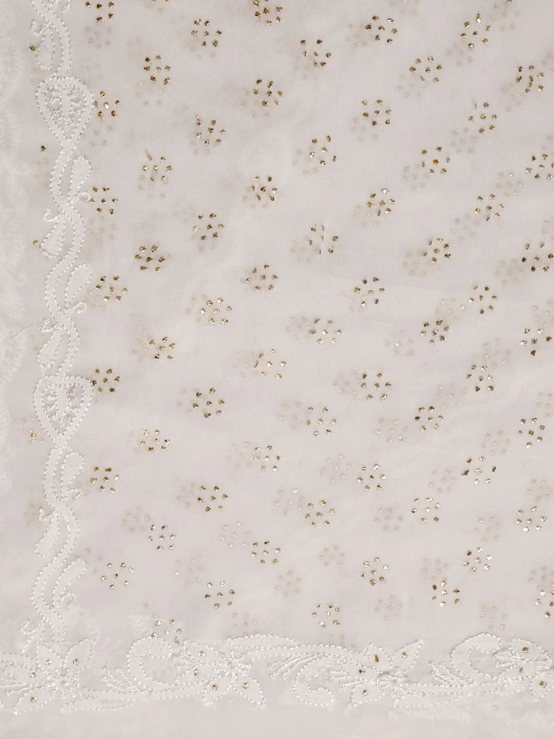 Ada Hand Embroidered White Georgette Lucknowi Chikankari Dupatta with Muqaish Work A100488