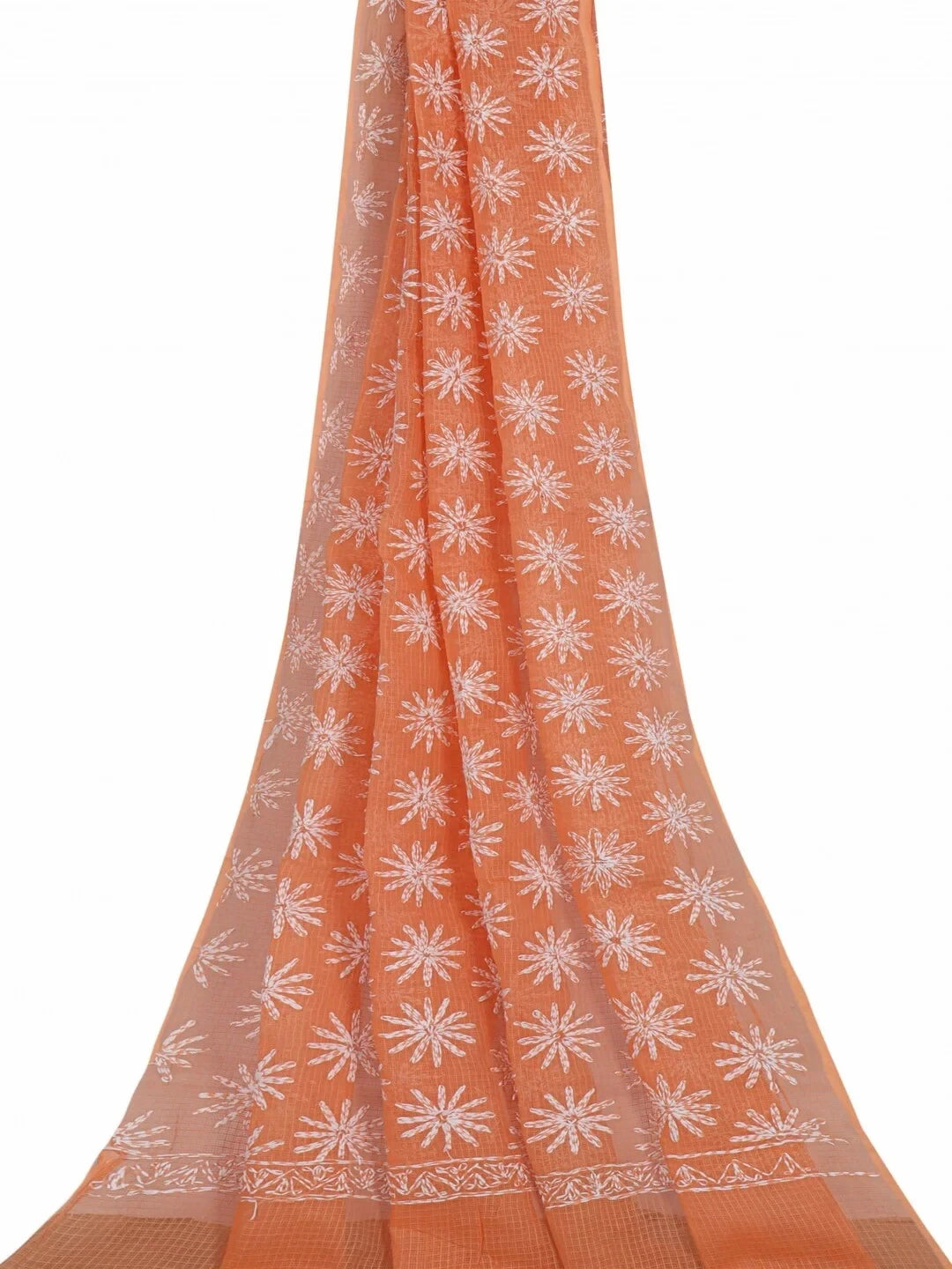 Ada Hand Embroidered Orange Kota Cotton Lucknowi Chikankari Dupatta 01A154066