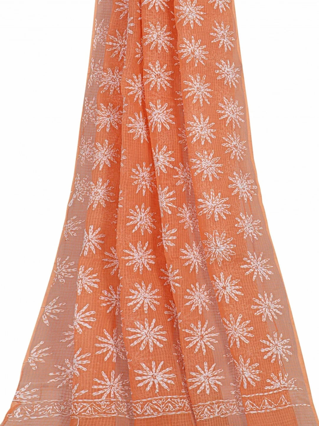 Ada Hand Embroidered Orange Kota Cotton Lucknowi Chikankari Dupatta 01A154066