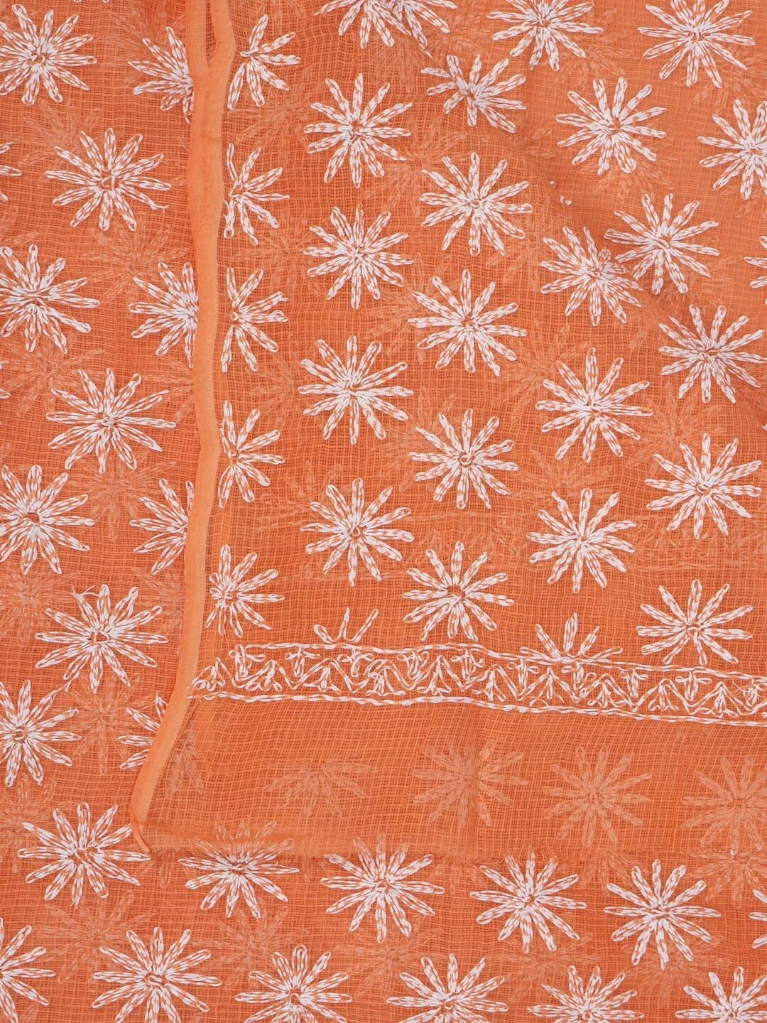 Ada Hand Embroidered Orange Kota Cotton Lucknowi Chikankari Dupatta 01A154066