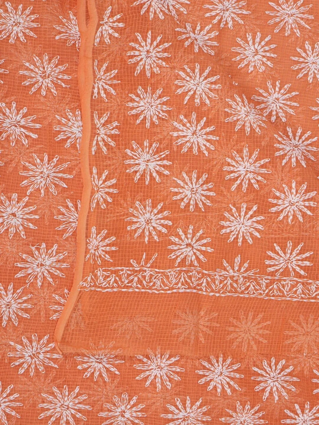 Ada Hand Embroidered Orange Kota Cotton Lucknowi Chikankari Dupatta 01A154066