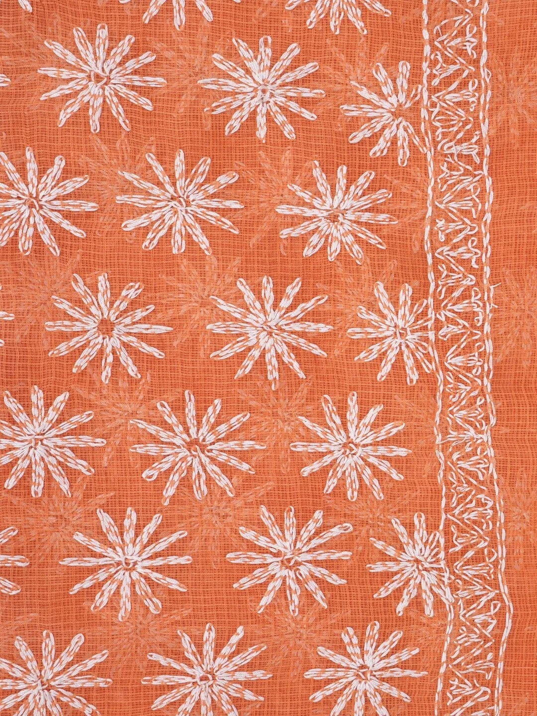 Ada Hand Embroidered Orange Kota Cotton Lucknowi Chikankari Dupatta 01A154066