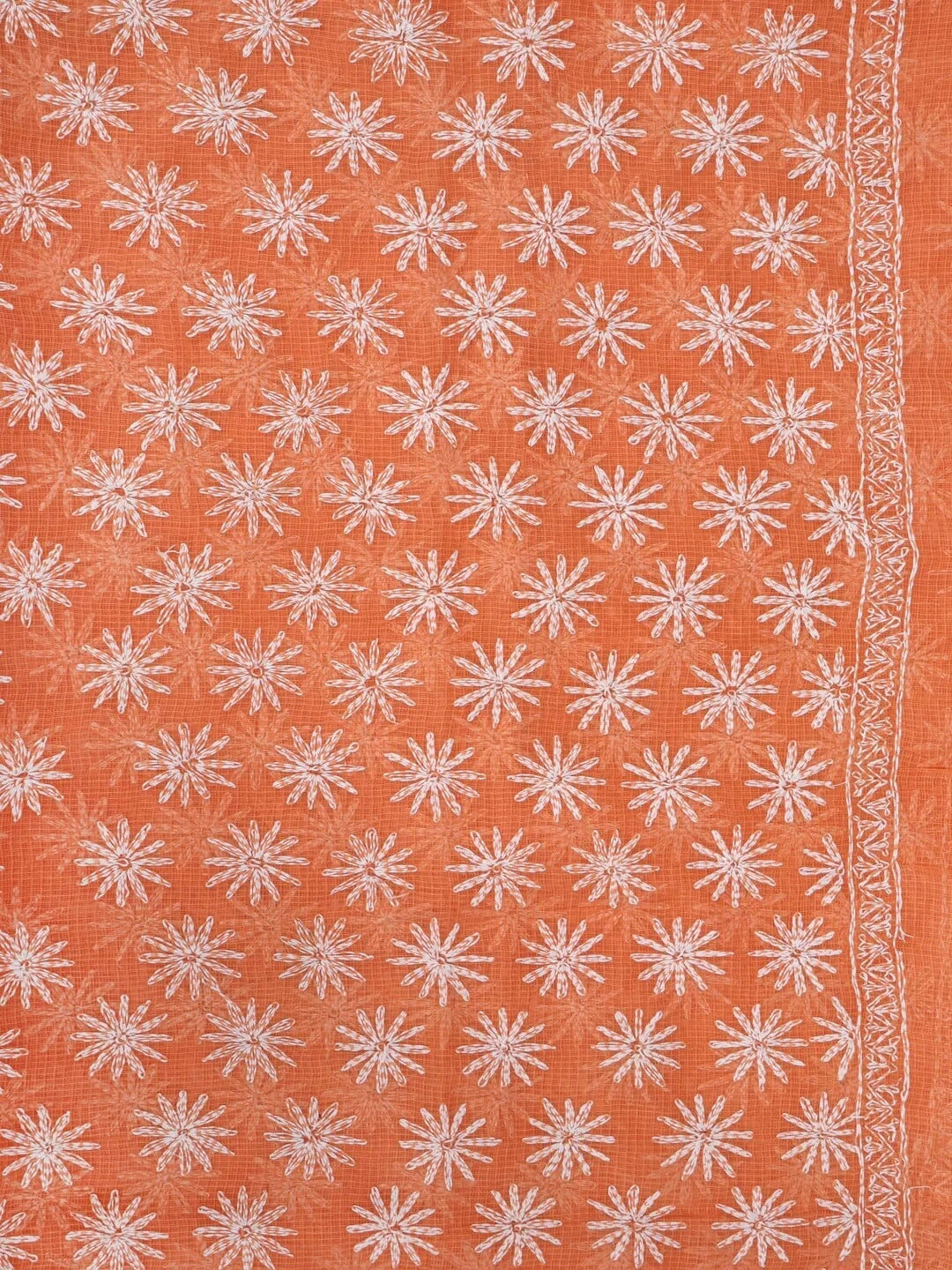 Ada Hand Embroidered Orange Kota Cotton Lucknowi Chikankari Dupatta 01A154066