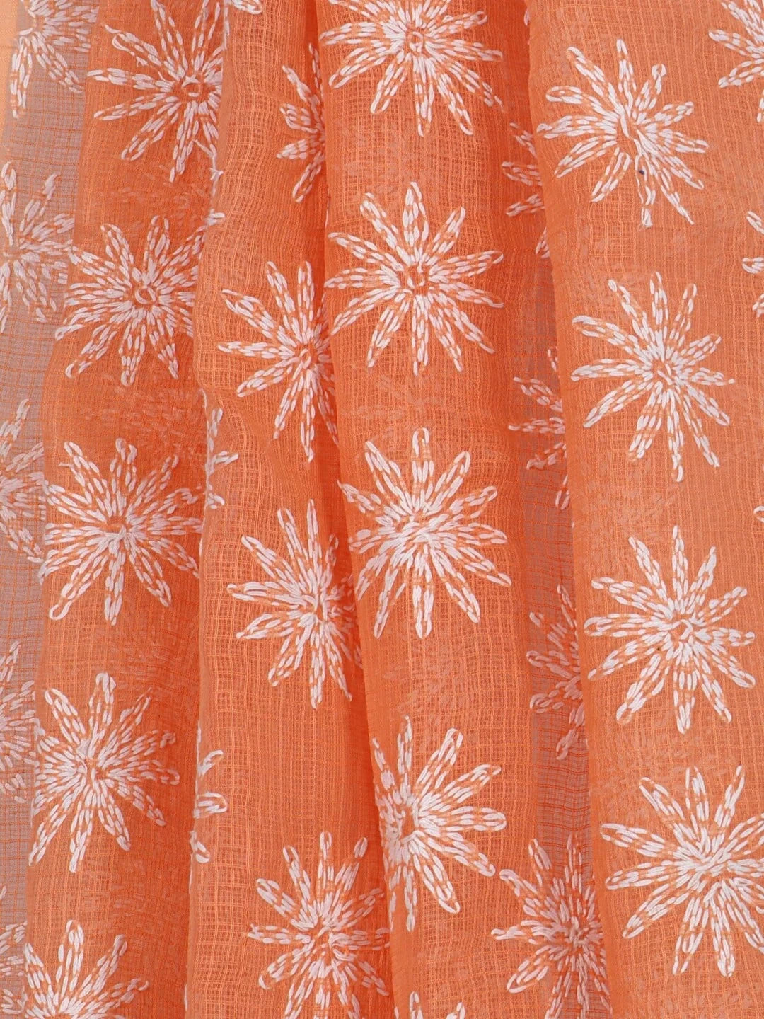 Ada Hand Embroidered Orange Kota Cotton Lucknowi Chikankari Dupatta 01A154066