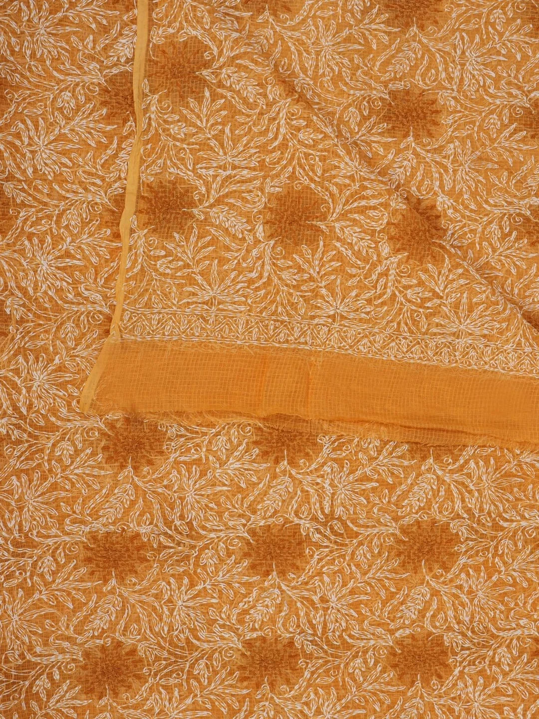 Ada Hand Embroidered Mustard Kota Cotton Lucknowi Chikankari Dupatta 01A242263
