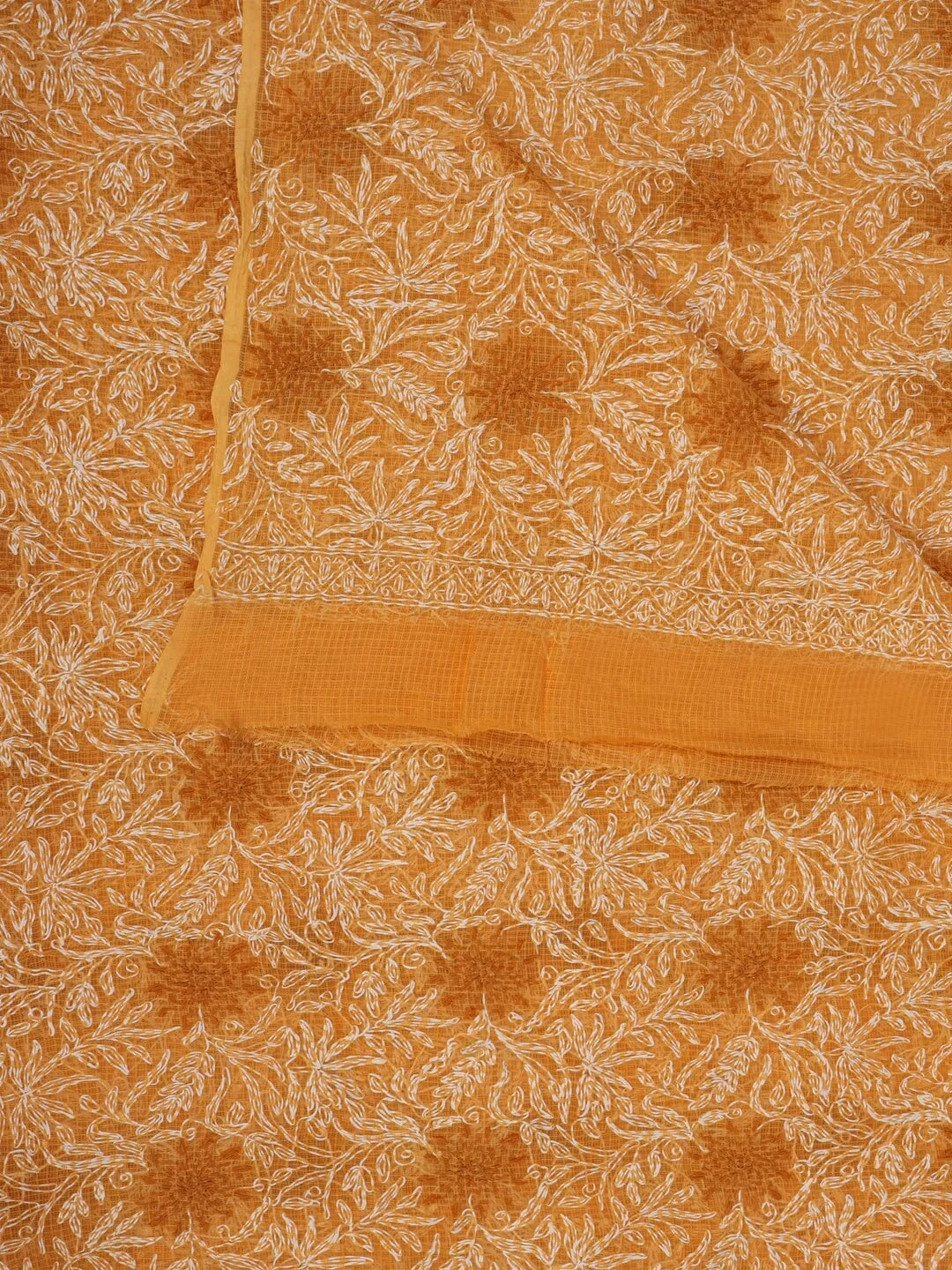 Ada Hand Embroidered Mustard Kota Cotton Lucknowi Chikankari Dupatta 01A242263