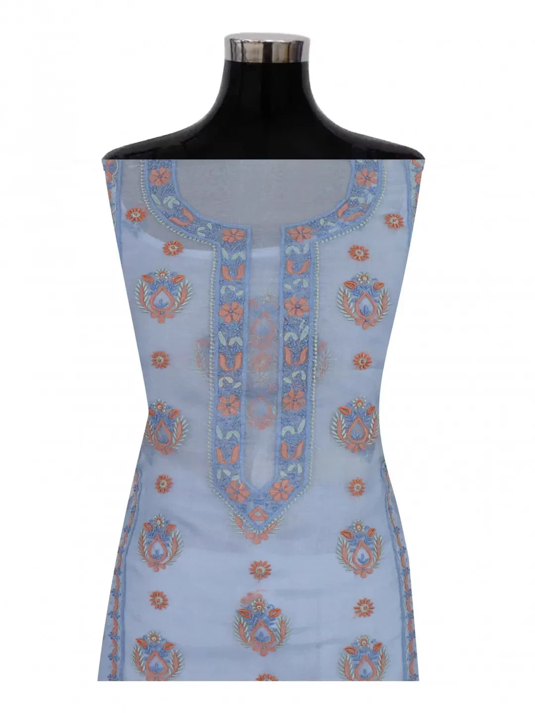Ada Hand Embroidered Cornflower Blue Organza Lucknowi Chikankari Unstitched Kurta Dupatta Set 01A206132