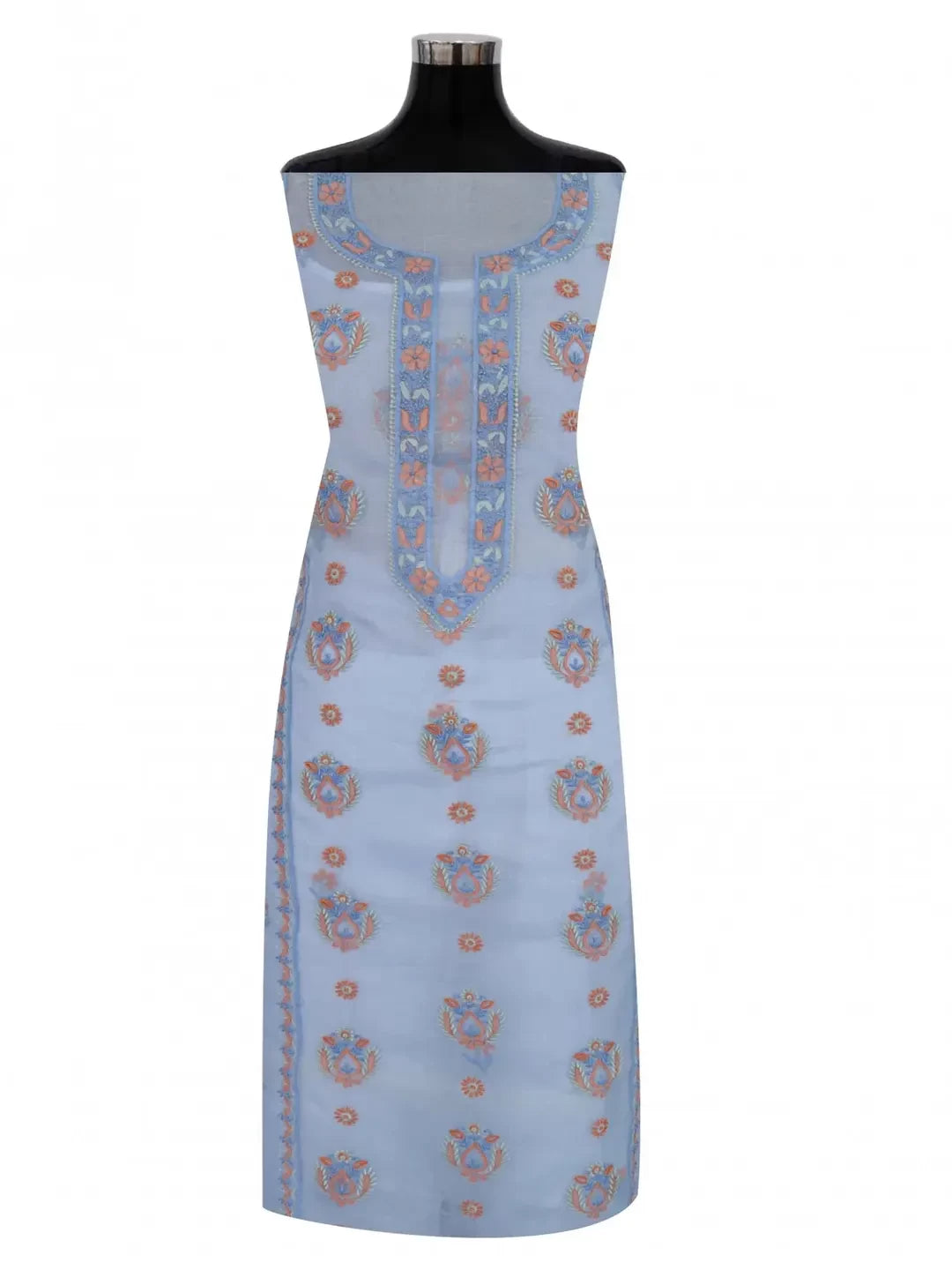 Ada Hand Embroidered Cornflower Blue Organza Lucknowi Chikankari Unstitched Kurta Dupatta Set 01A206132