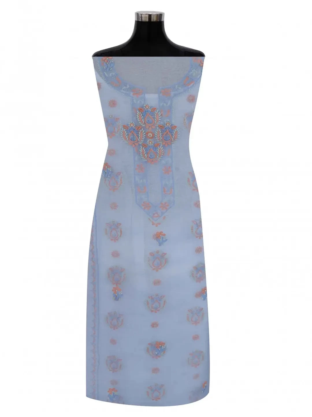 Ada Hand Embroidered Cornflower Blue Organza Lucknowi Chikankari Unstitched Kurta Dupatta Set 01A206132