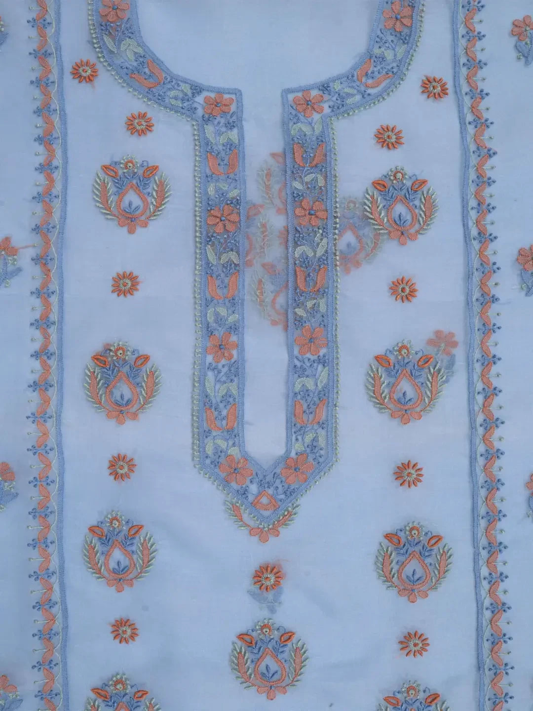Ada Hand Embroidered Cornflower Blue Organza Lucknowi Chikankari Unstitched Kurta Dupatta Set 01A206132