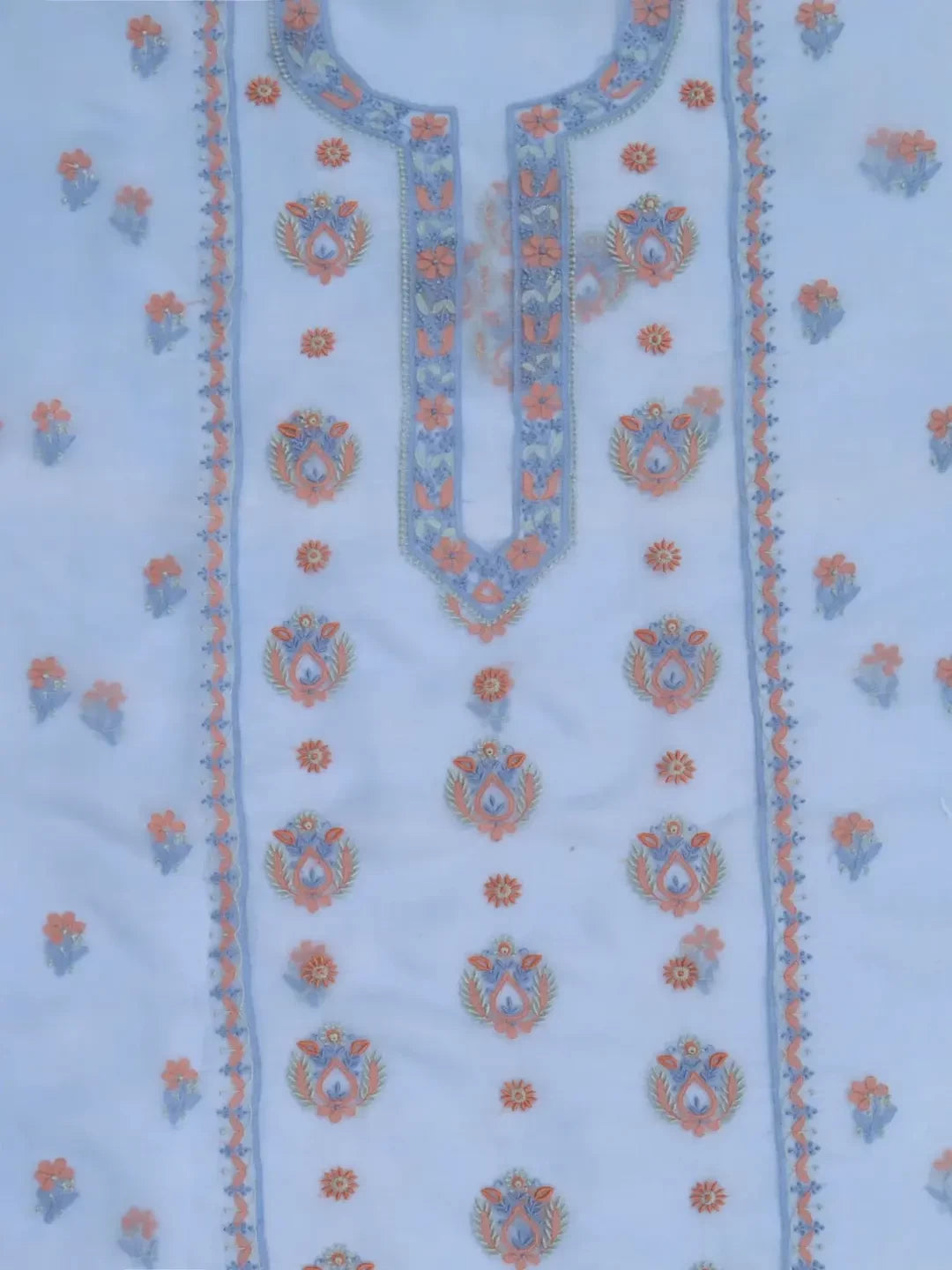 Ada Hand Embroidered Cornflower Blue Organza Lucknowi Chikankari Unstitched Kurta Dupatta Set 01A206132
