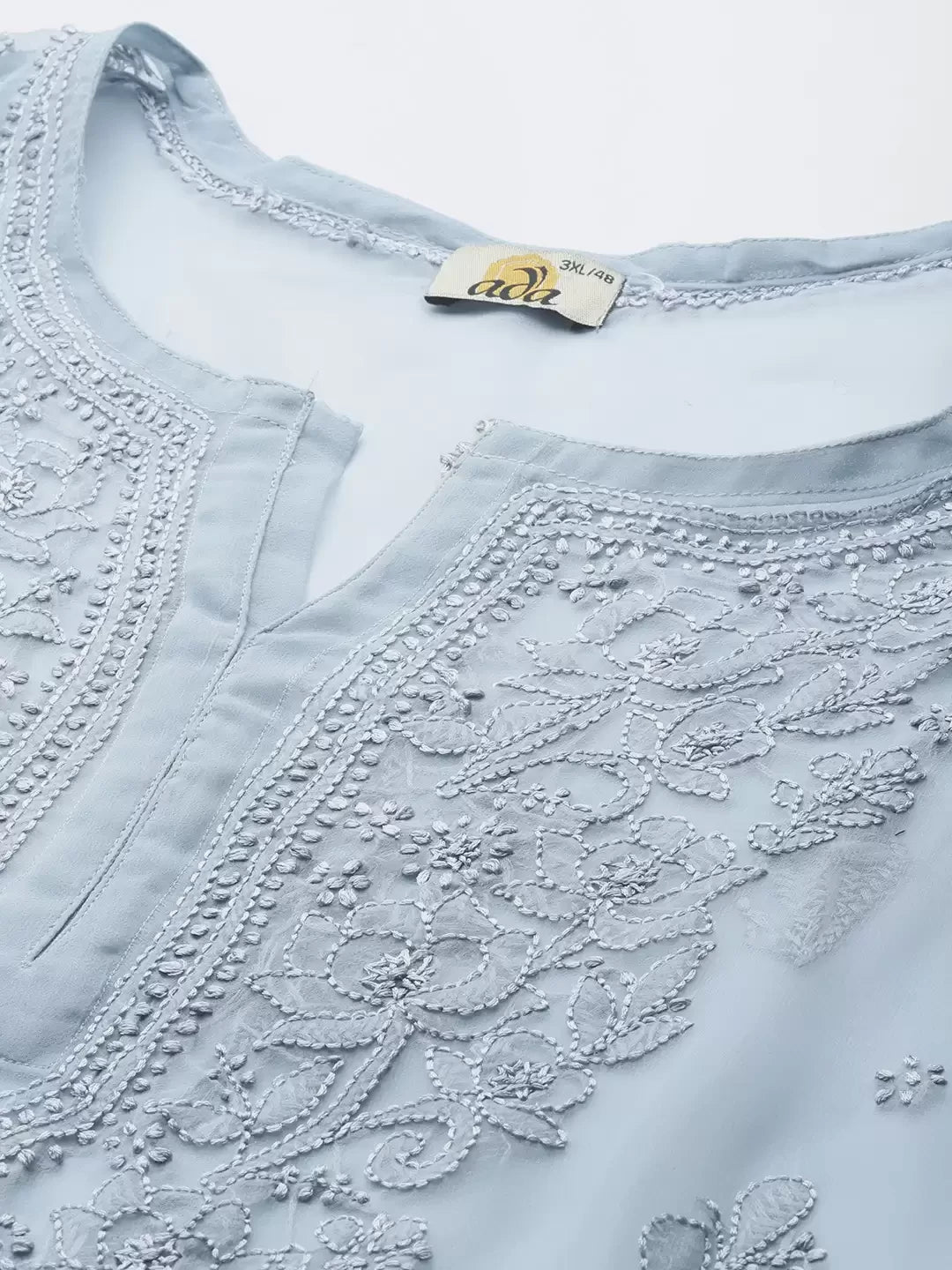 Ada Hand Embroidered Grey Georgette Lucknowi Chikankari Straight Kurti With Slip A911271