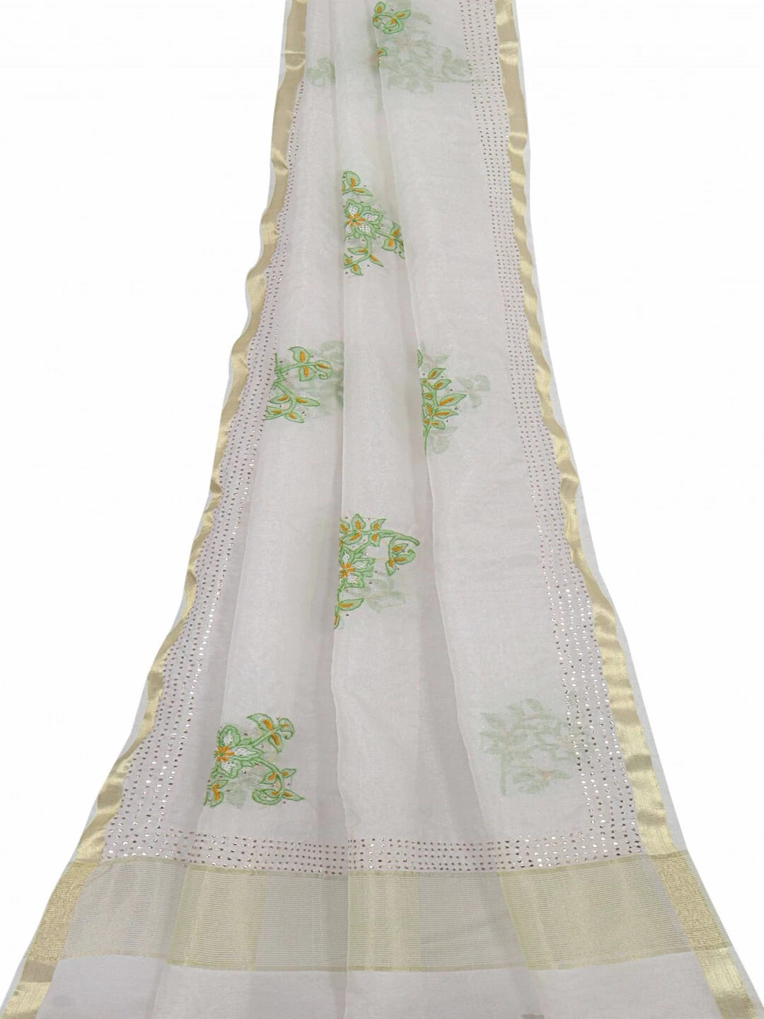 Ada Hand Embroidered Off White Organza Lucknowi Chikankari Dupatta With Muqaish Work A442548