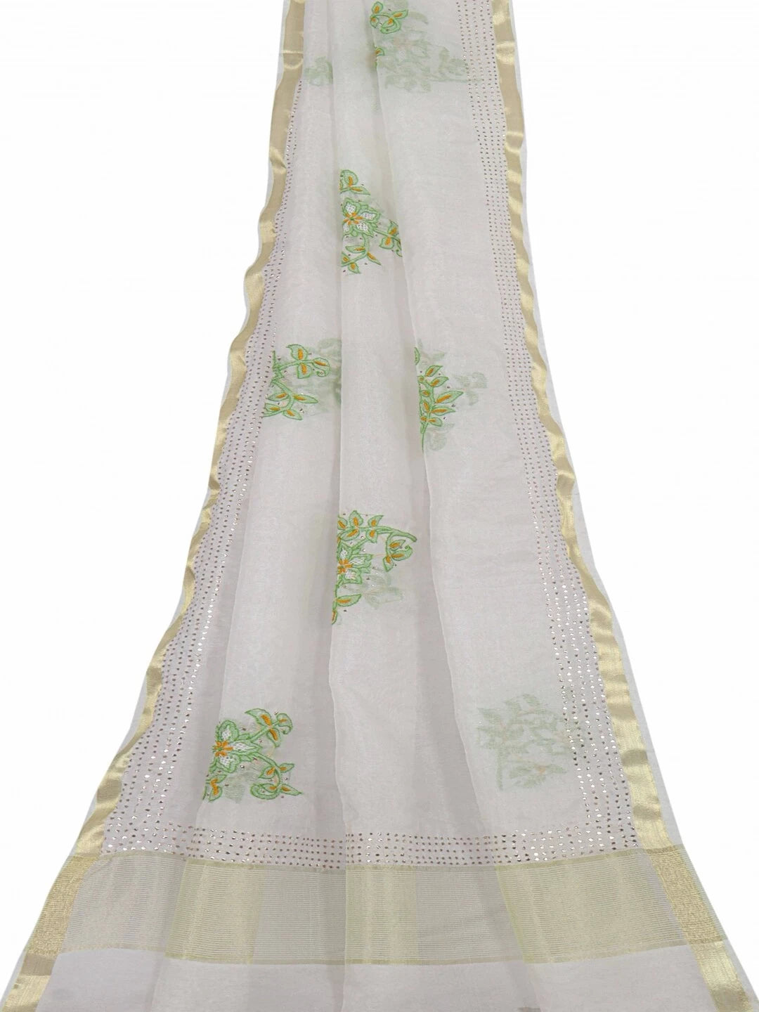 Ada Hand Embroidered Off White Organza Lucknowi Chikankari Dupatta With Muqaish Work A442548