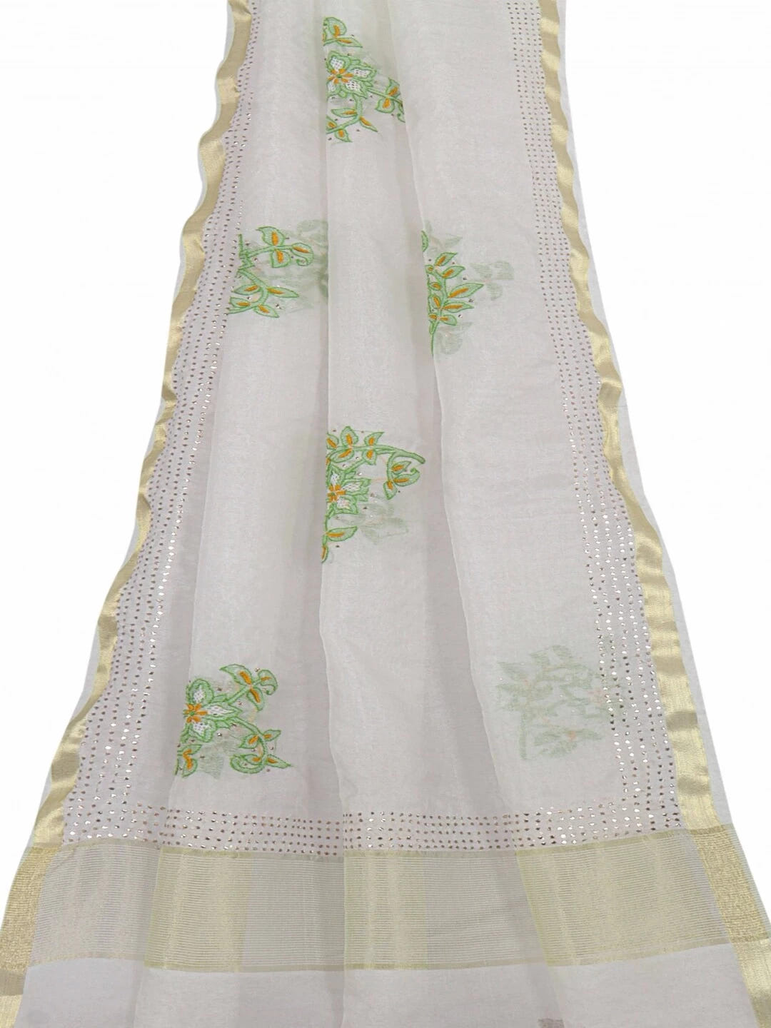 Ada Hand Embroidered Off White Organza Lucknowi Chikankari Dupatta With Muqaish Work A442548