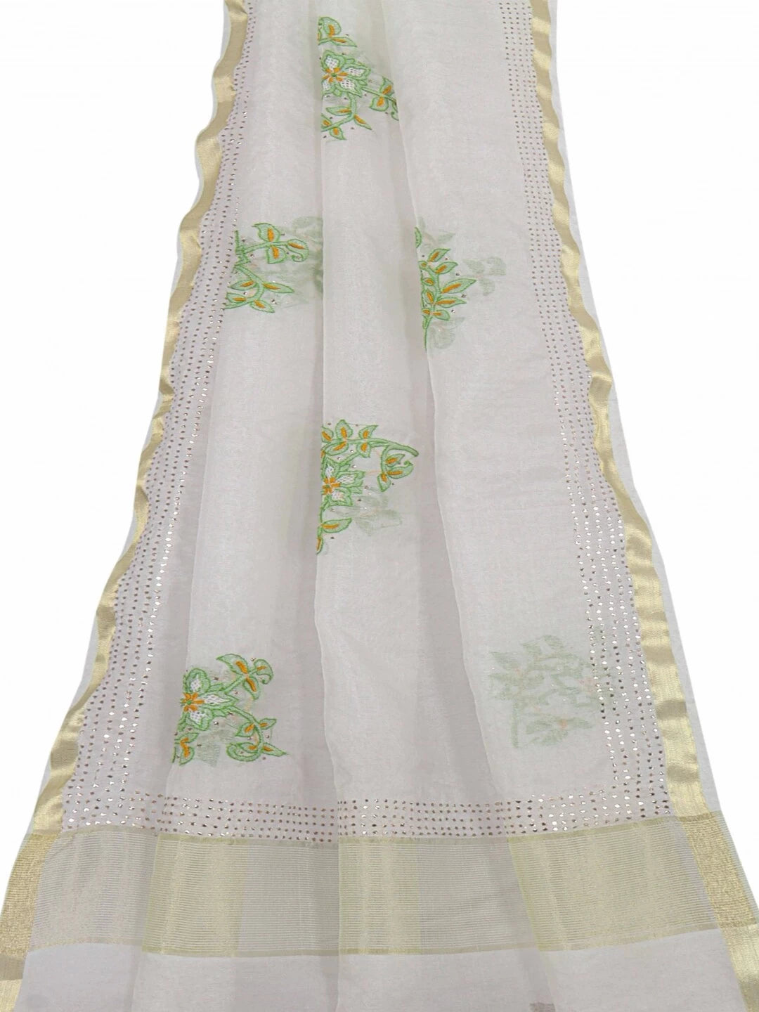 Ada Hand Embroidered Off White Organza Lucknowi Chikankari Dupatta With Muqaish Work A442548