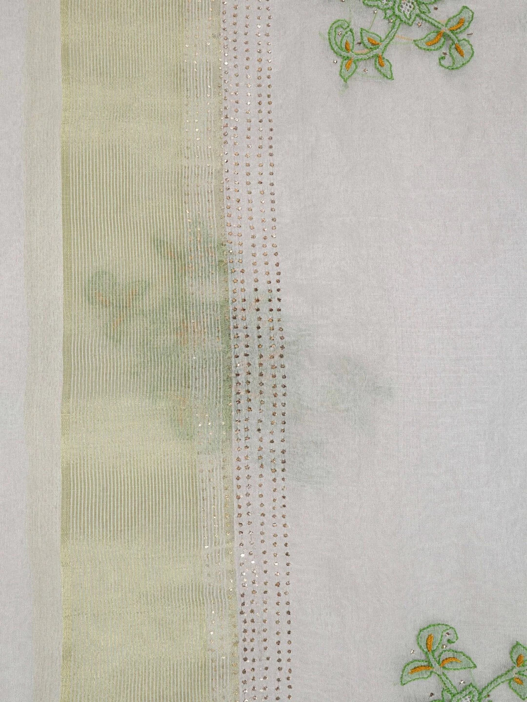Ada Hand Embroidered Off White Organza Lucknowi Chikankari Dupatta With Muqaish Work A442548