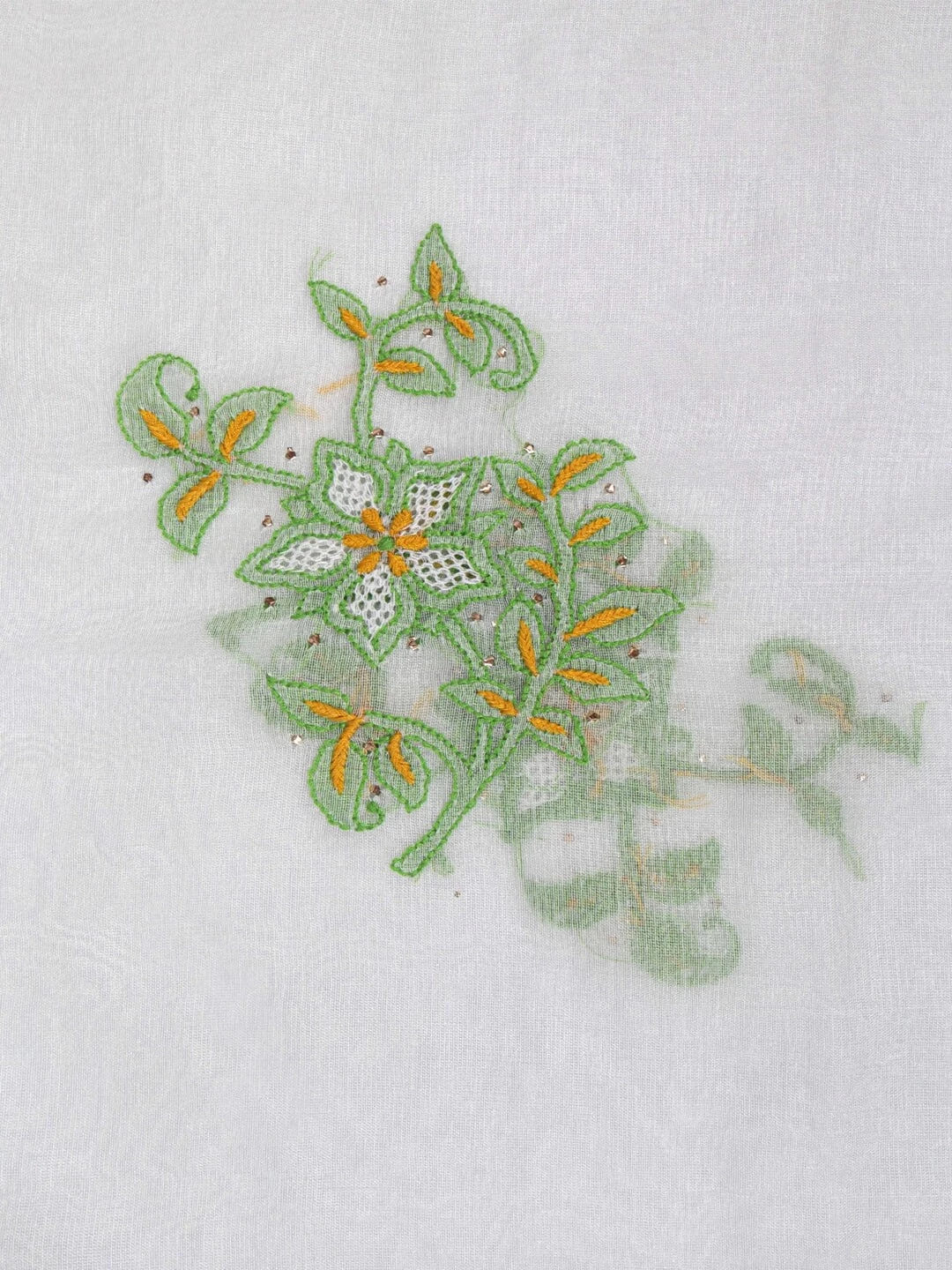 Ada Hand Embroidered Off White Organza Lucknowi Chikankari Dupatta With Muqaish Work A442548