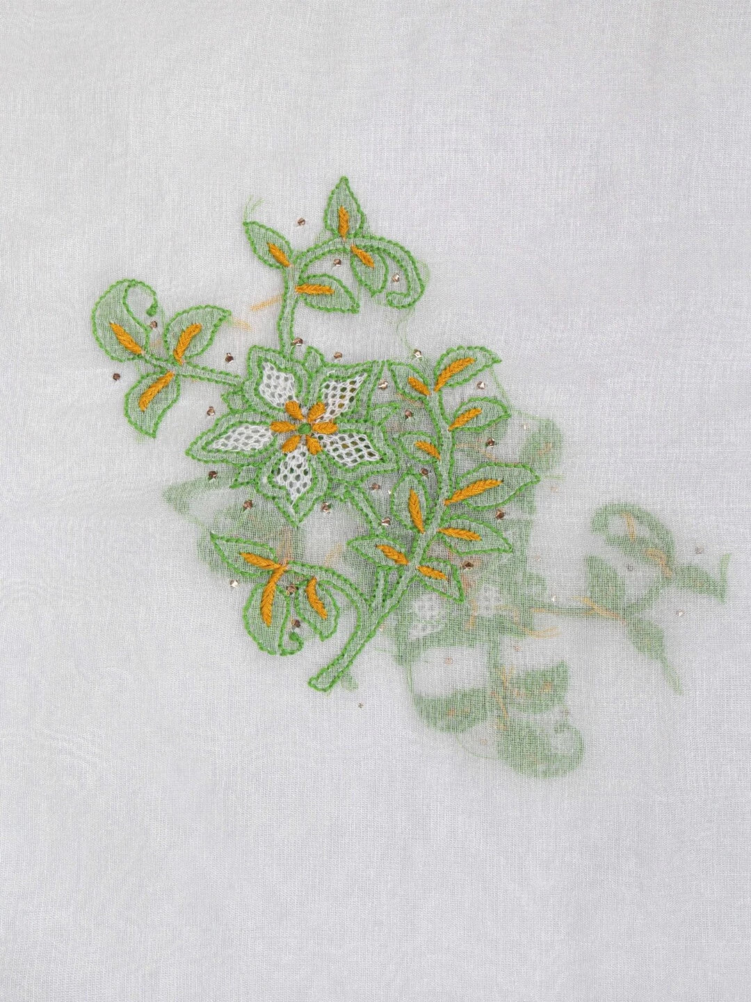 Ada Hand Embroidered Off White Organza Lucknowi Chikankari Dupatta With Muqaish Work A442548