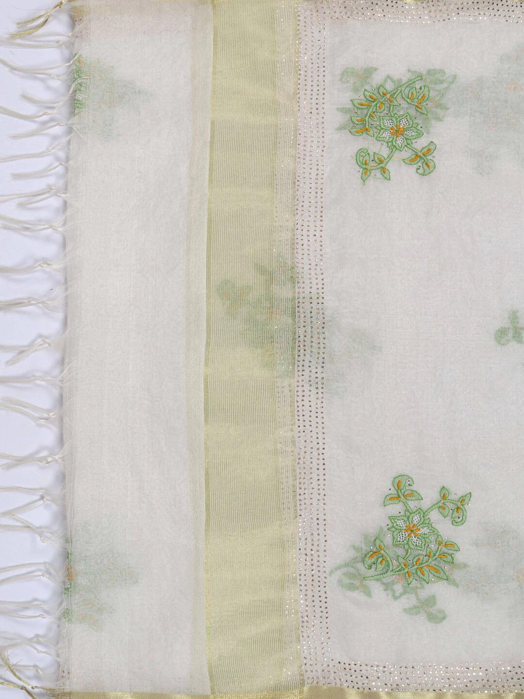 Ada Hand Embroidered Off White Organza Lucknowi Chikankari Dupatta With Muqaish Work A442548