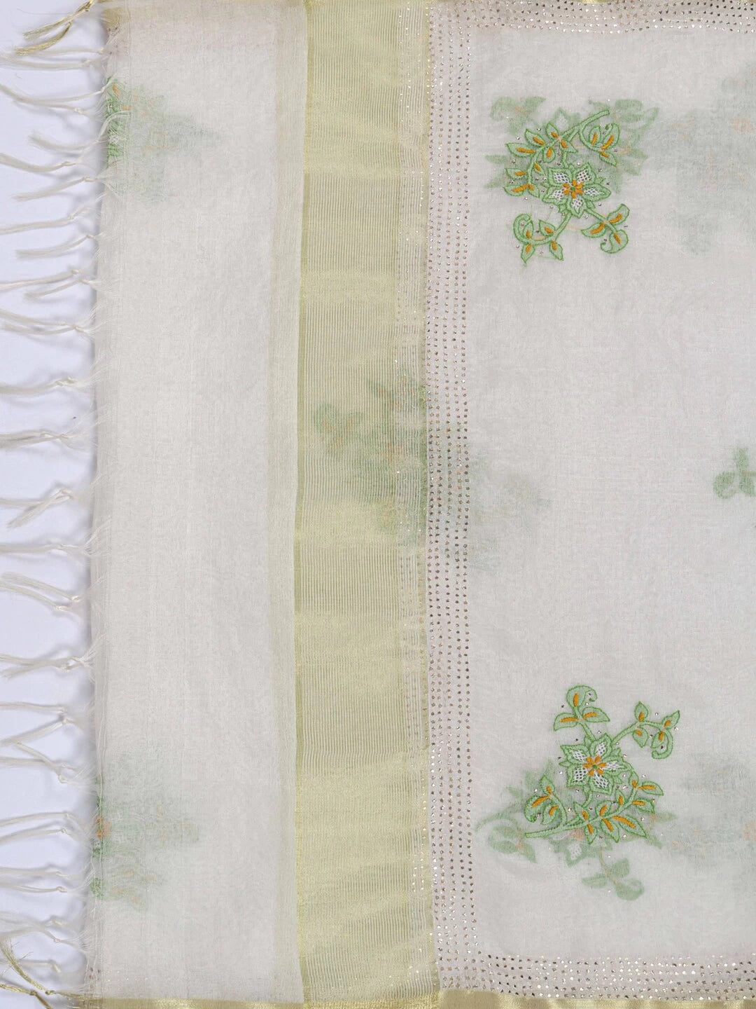 Ada Hand Embroidered Off White Organza Lucknowi Chikankari Dupatta With Muqaish Work A442548