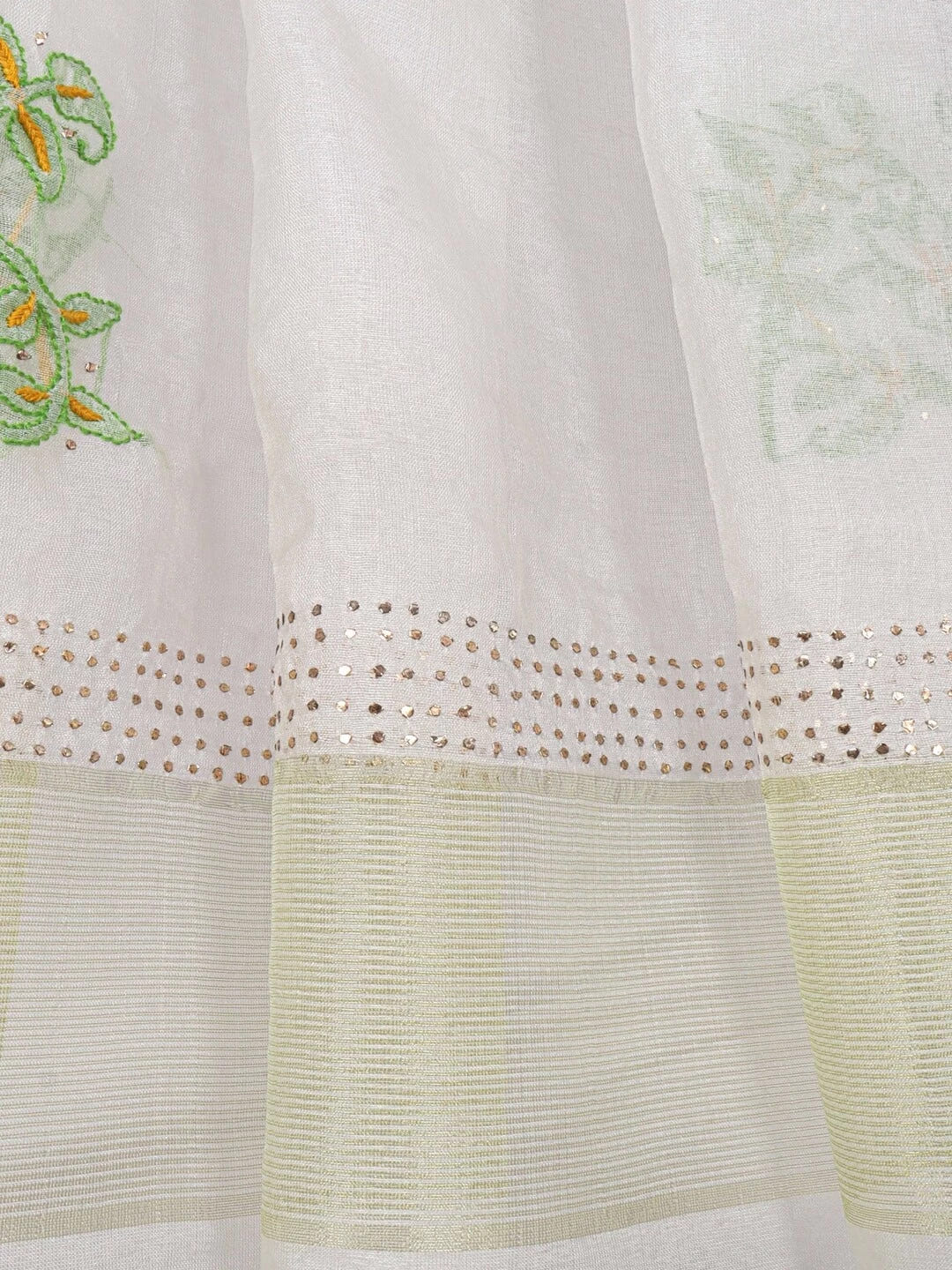 Ada Hand Embroidered Off White Organza Lucknowi Chikankari Dupatta With Muqaish Work A442548