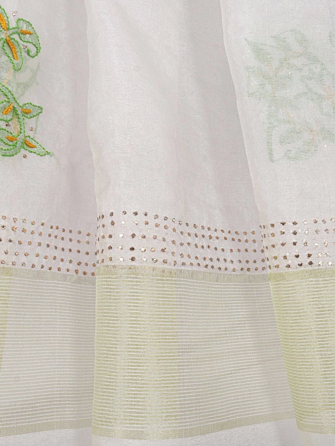 Ada Hand Embroidered Off White Organza Lucknowi Chikankari Dupatta With Muqaish Work A442548