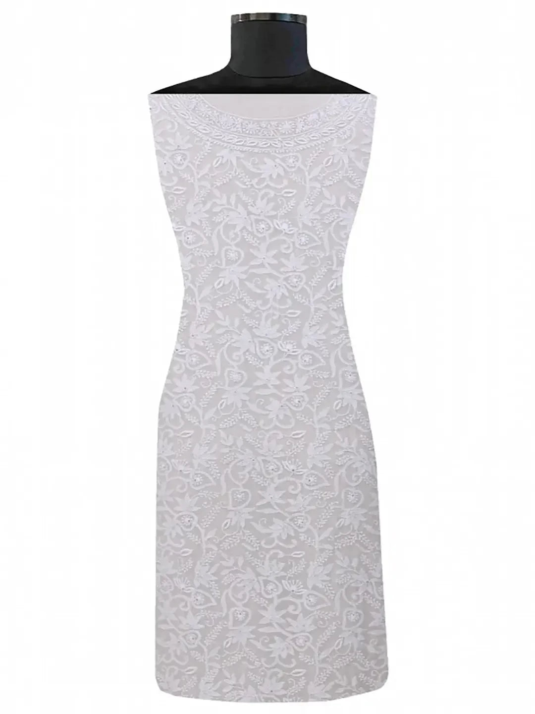 Ada Hand Embroidered White Pure Georgette Lucknowi Chikankari Unstitched Kurta Dupatta Set A190878