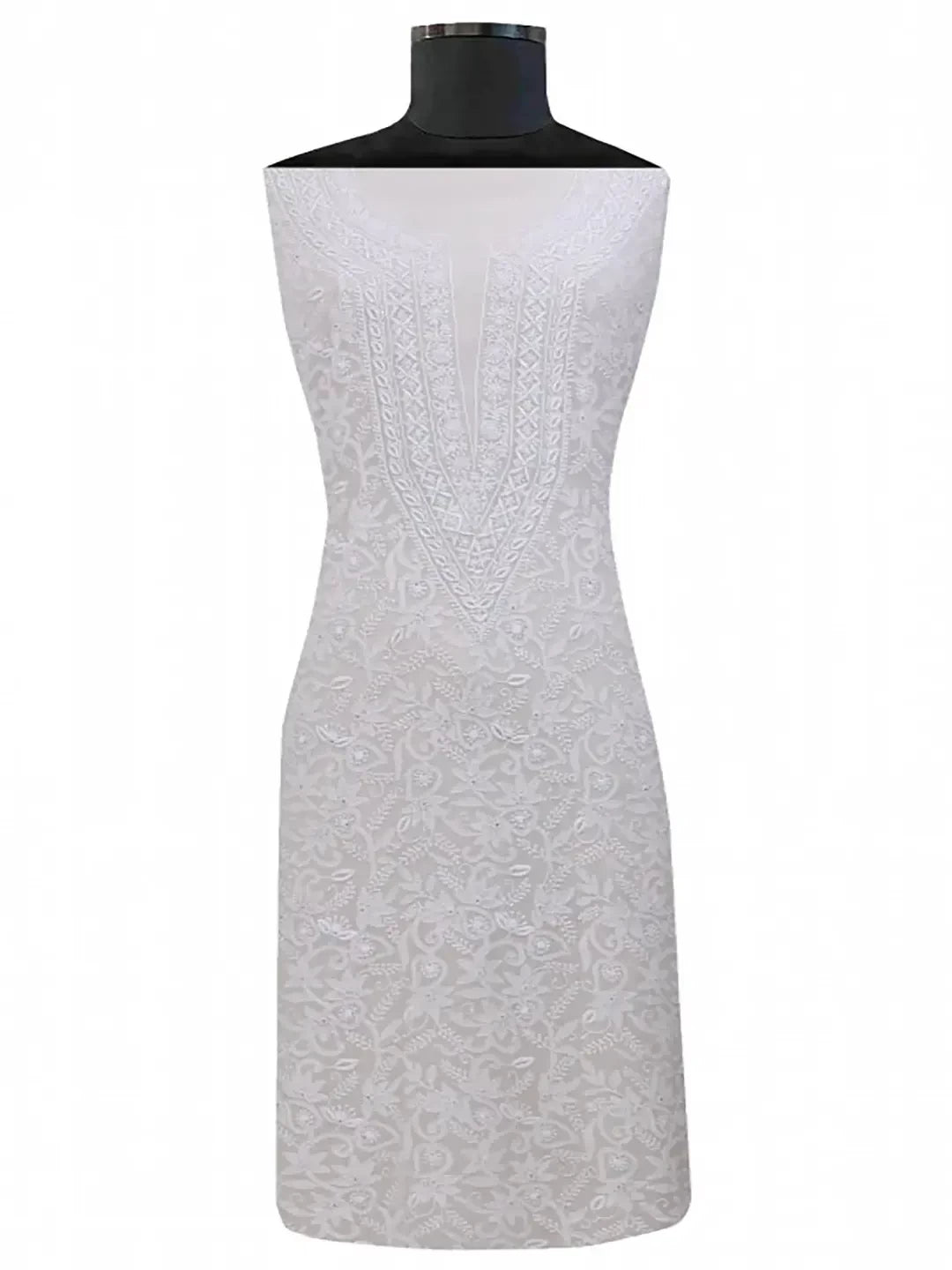 Ada Hand Embroidered White Pure Georgette Lucknowi Chikankari Unstitched Kurta Dupatta Set A190878