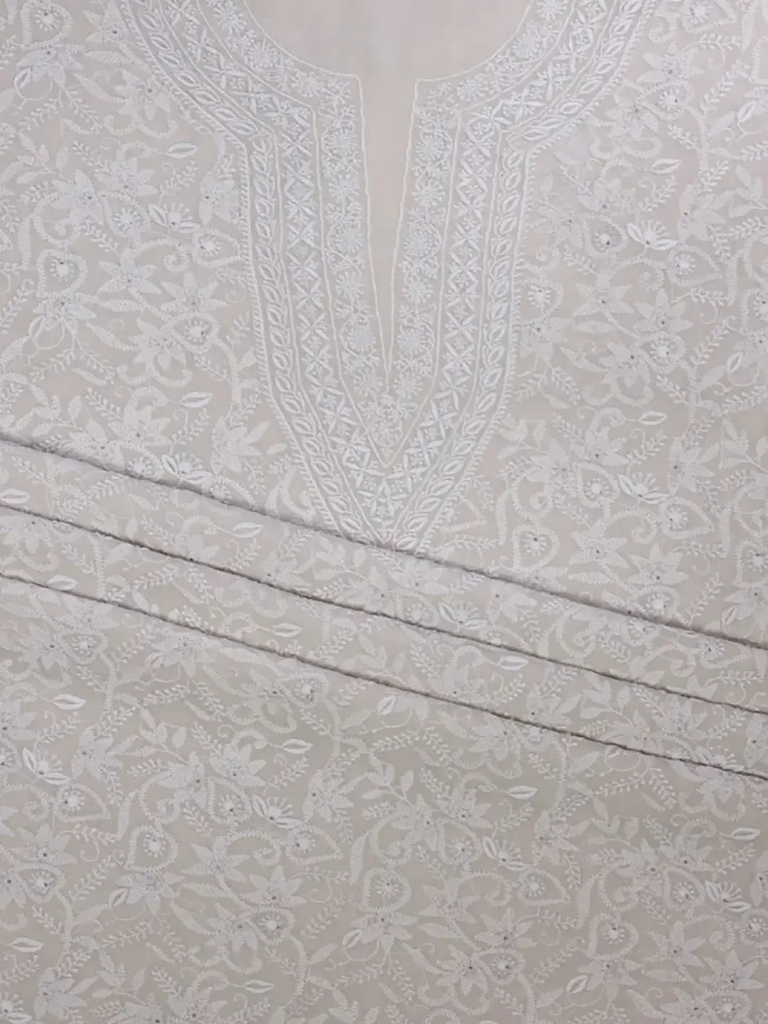 Ada Hand Embroidered White Pure Georgette Lucknowi Chikankari Unstitched Kurta Dupatta Set A190878