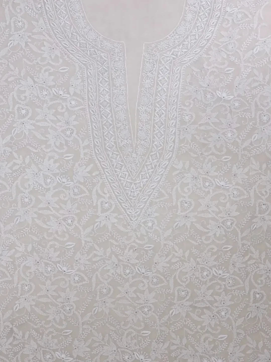 Ada Hand Embroidered White Pure Georgette Lucknowi Chikankari Unstitched Kurta Dupatta Set A190878