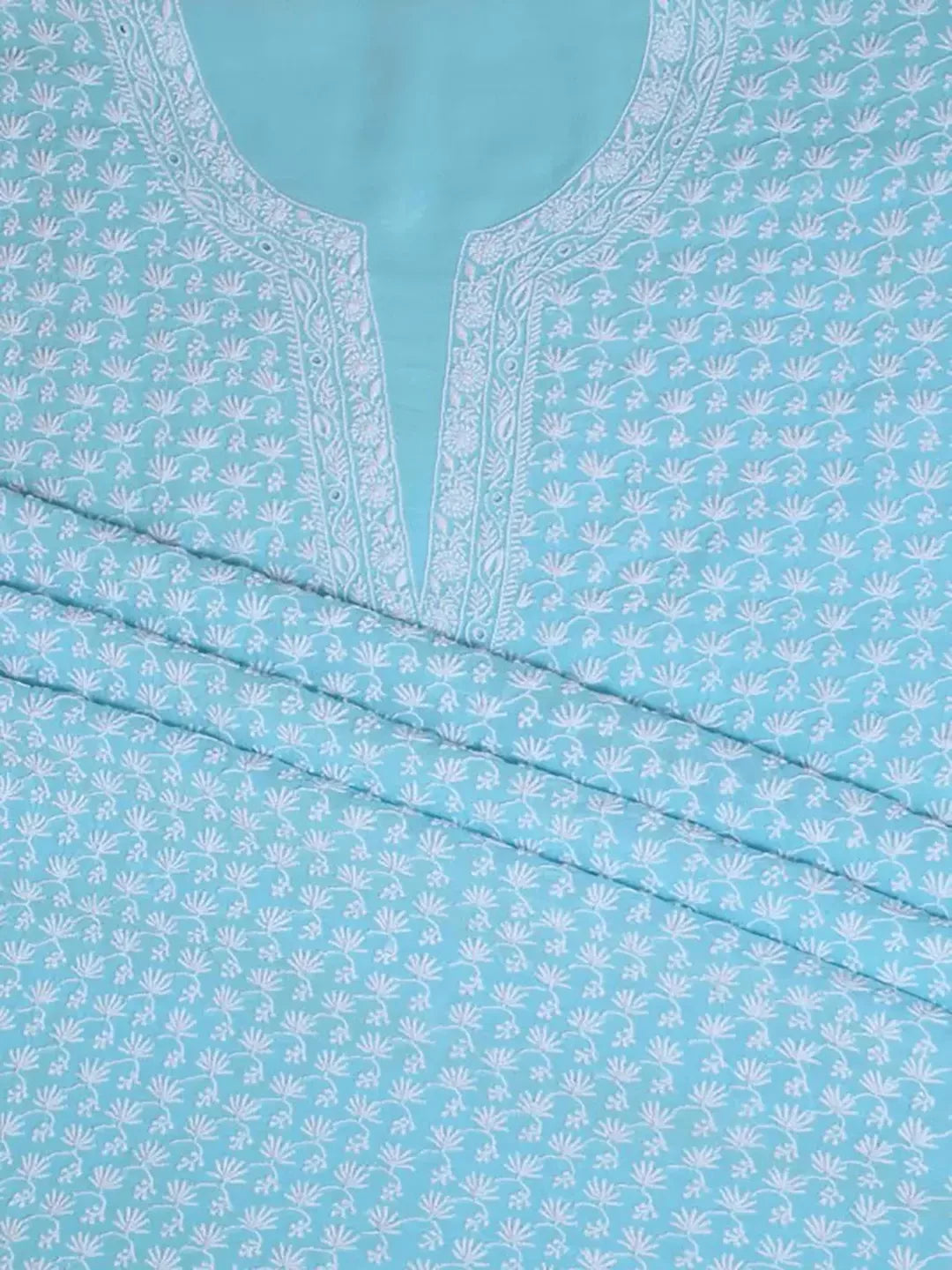 Ada Hand Embroidered Blue Pure Georgette Lucknowi Chikankari Unstitched Kurta Dupatta Set A288035