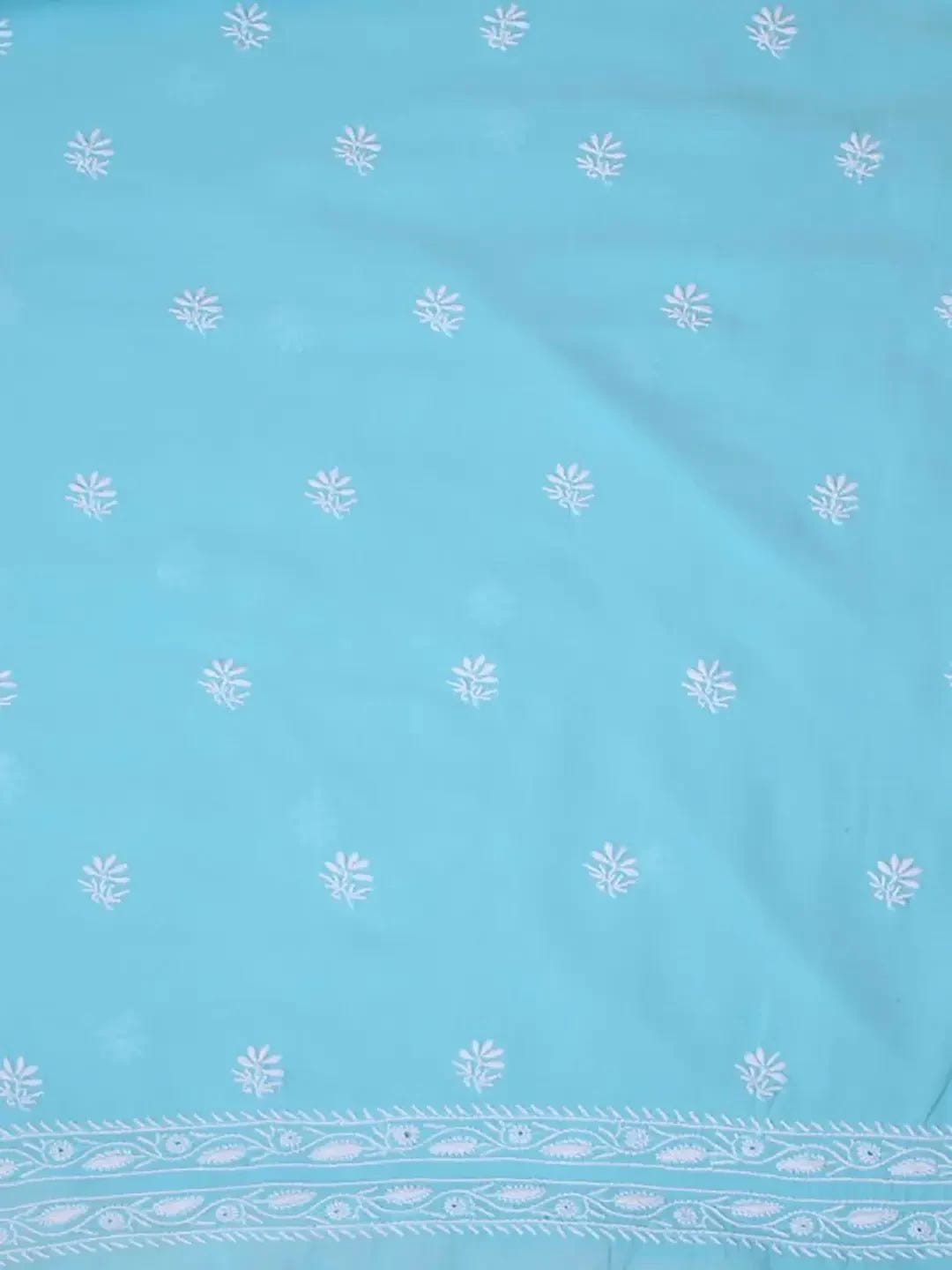 Ada Hand Embroidered Blue Pure Georgette Lucknowi Chikankari Unstitched Kurta Dupatta Set A288035