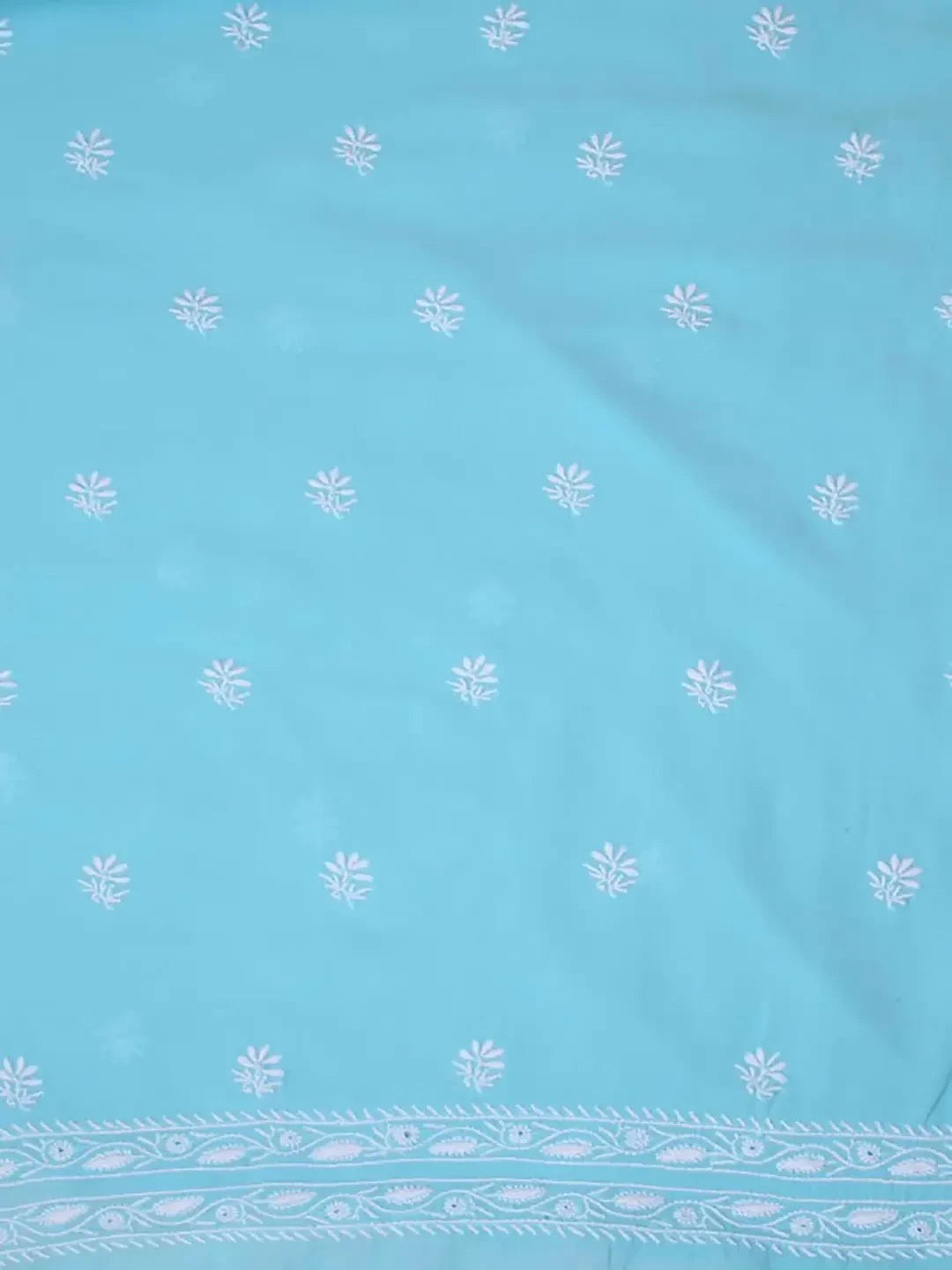 Ada Hand Embroidered Blue Pure Georgette Lucknowi Chikankari Unstitched Kurta Dupatta Set A288035
