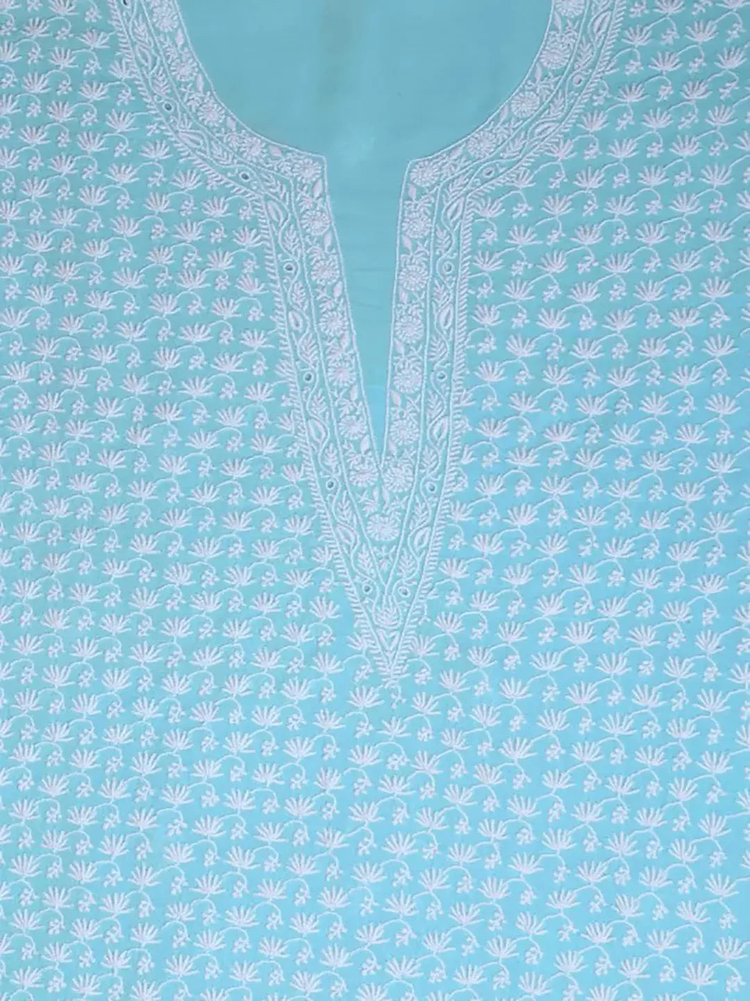 Ada Hand Embroidered Blue Pure Georgette Lucknowi Chikankari Unstitched Kurta Dupatta Set A288035