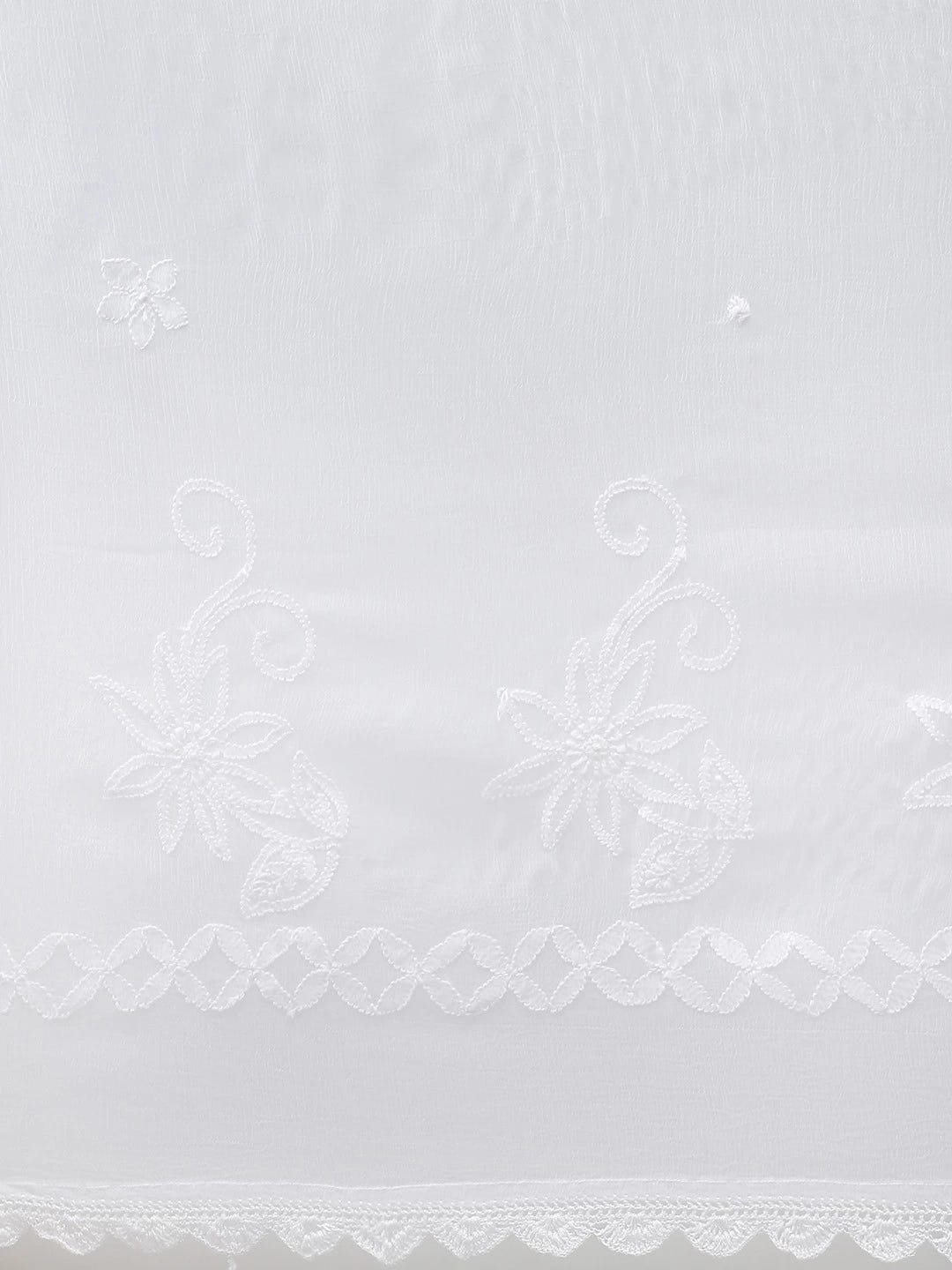 Ada Hand Embroidered White Chiffon Lucknowi Chikankari Dupatta -A511181