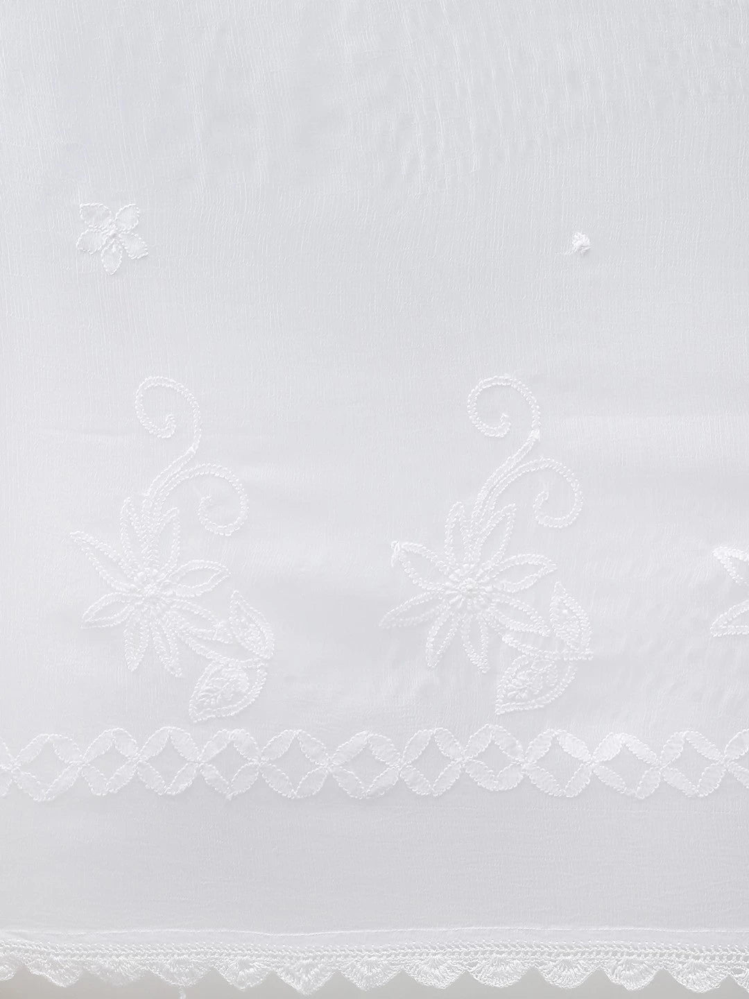 Ada Hand Embroidered White Chiffon Lucknowi Chikankari Dupatta -A511181