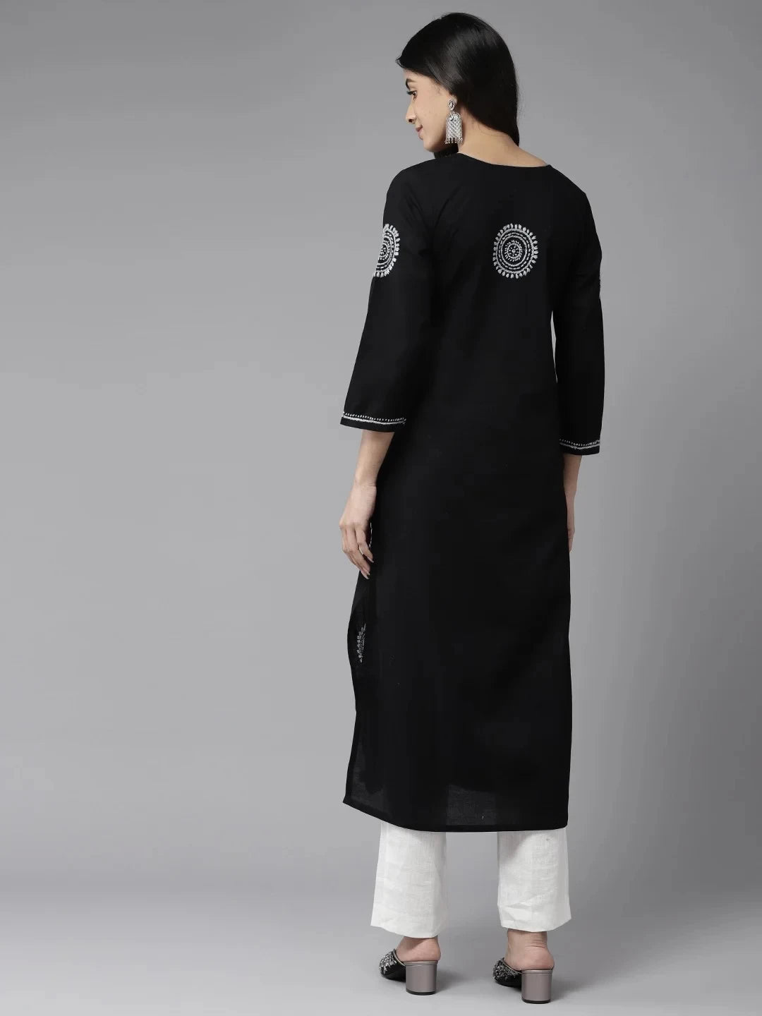 Ada Hand Embroidered Black Cotton Lucknowi Chikankari Straight Kurta A411446