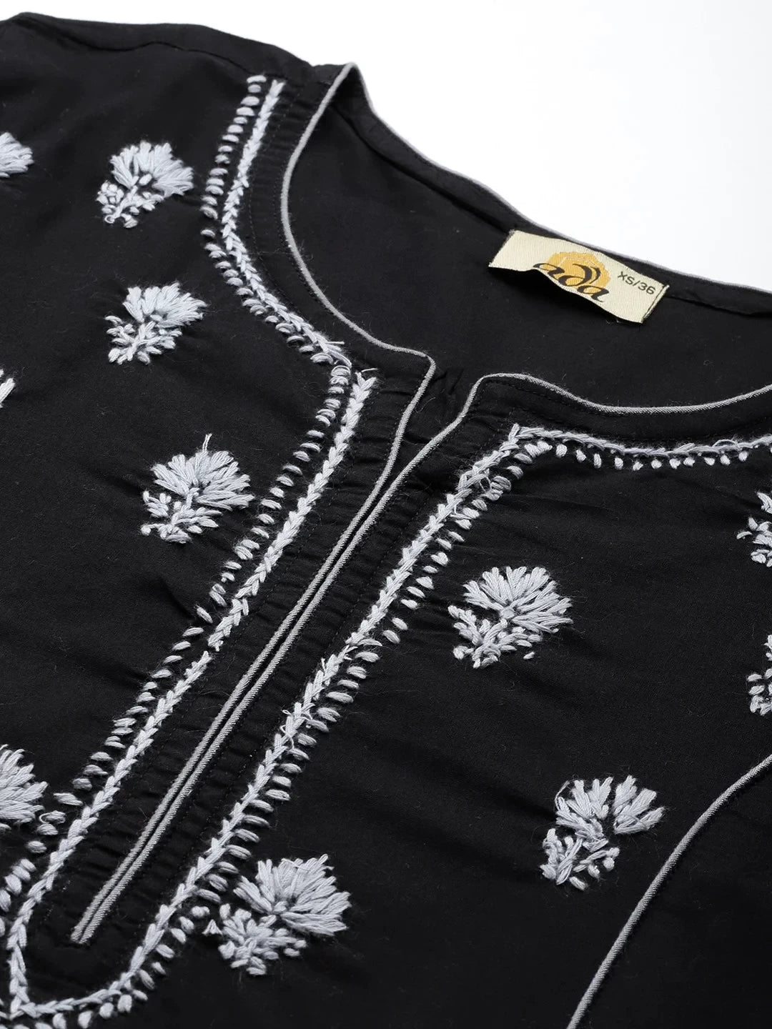 Ada Hand Embroidered Black Cotton Lucknowi Chikankari Straight Kurta A411446
