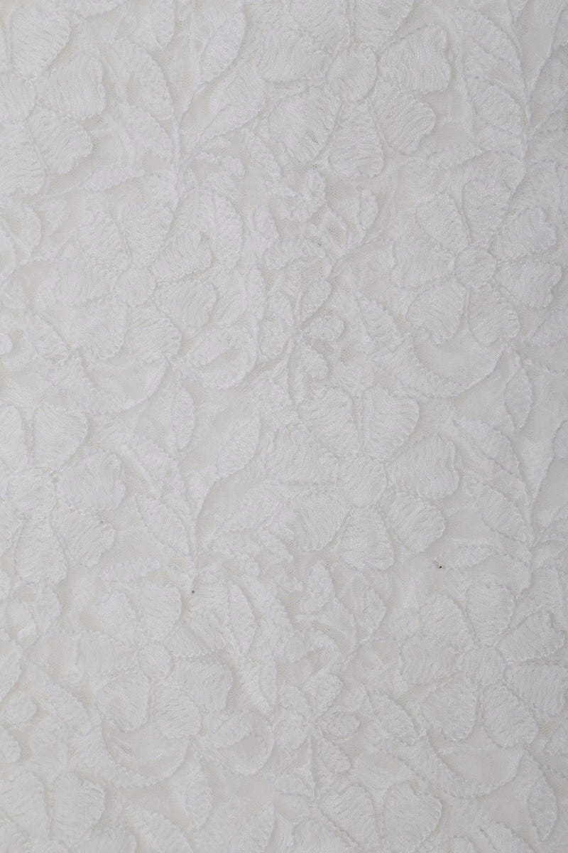 Ada Hand Embroidered White Net Lucknowi Chikankari Dupatta A567881