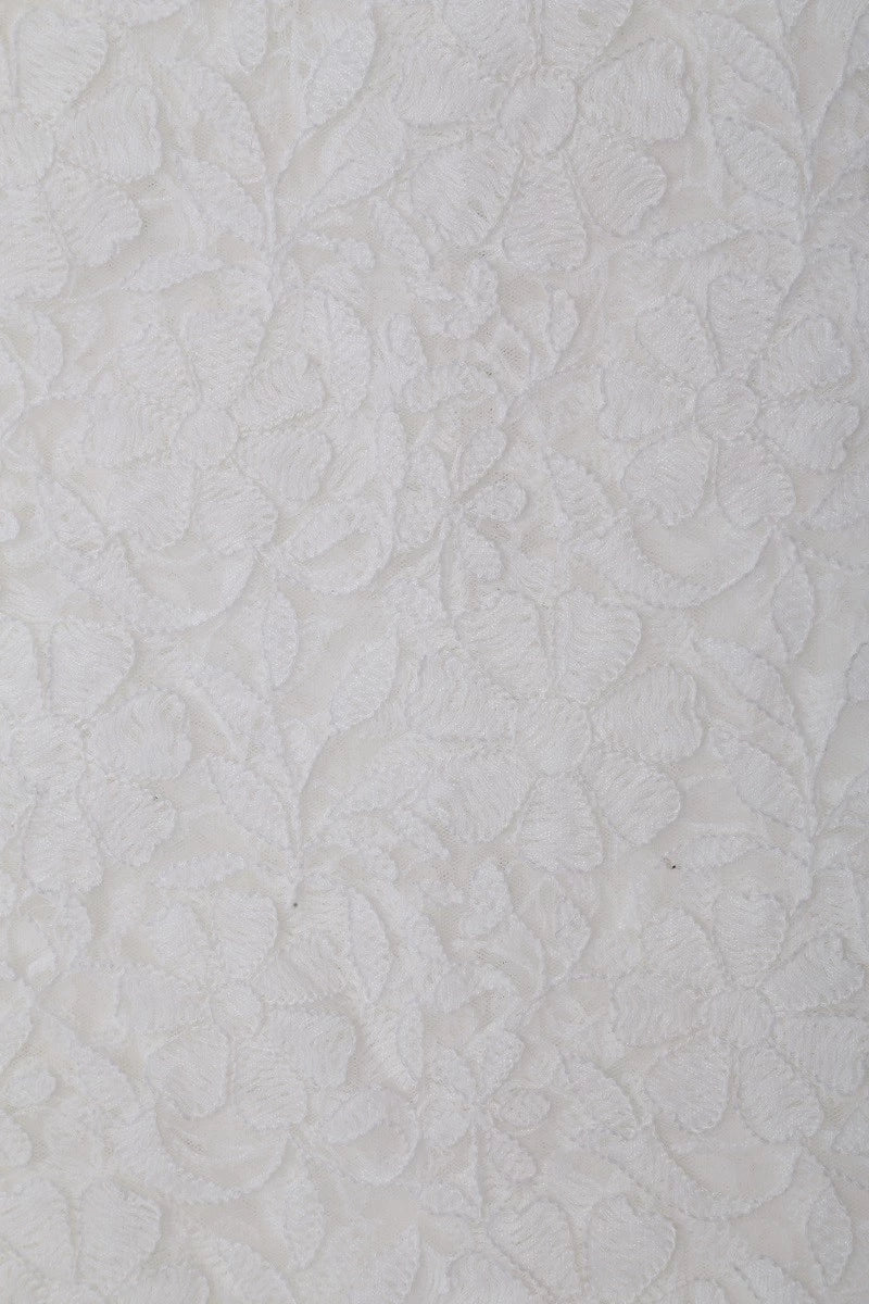 Ada Hand Embroidered White Net Lucknowi Chikankari Dupatta A567881