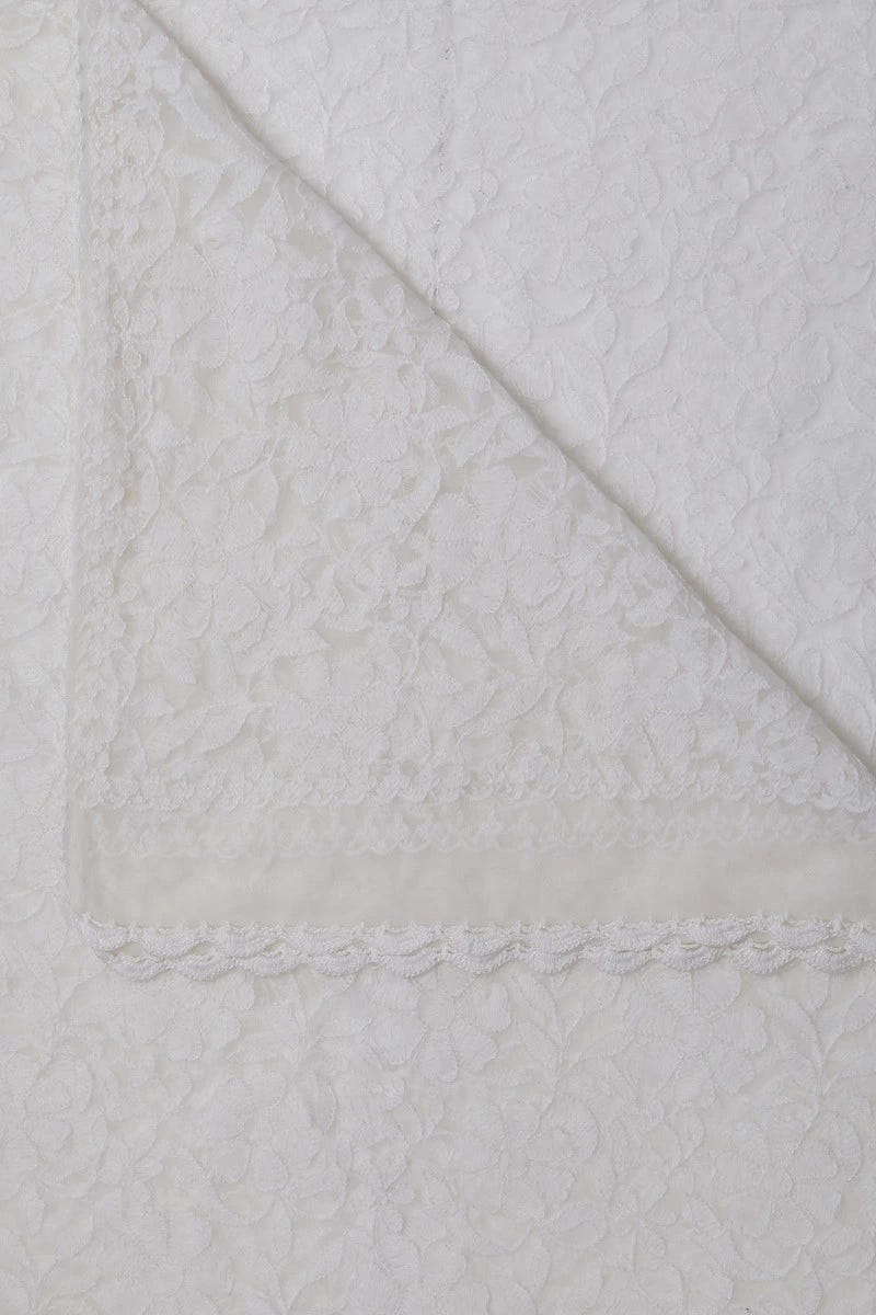 Ada Hand Embroidered White Net Lucknowi Chikankari Dupatta A567881