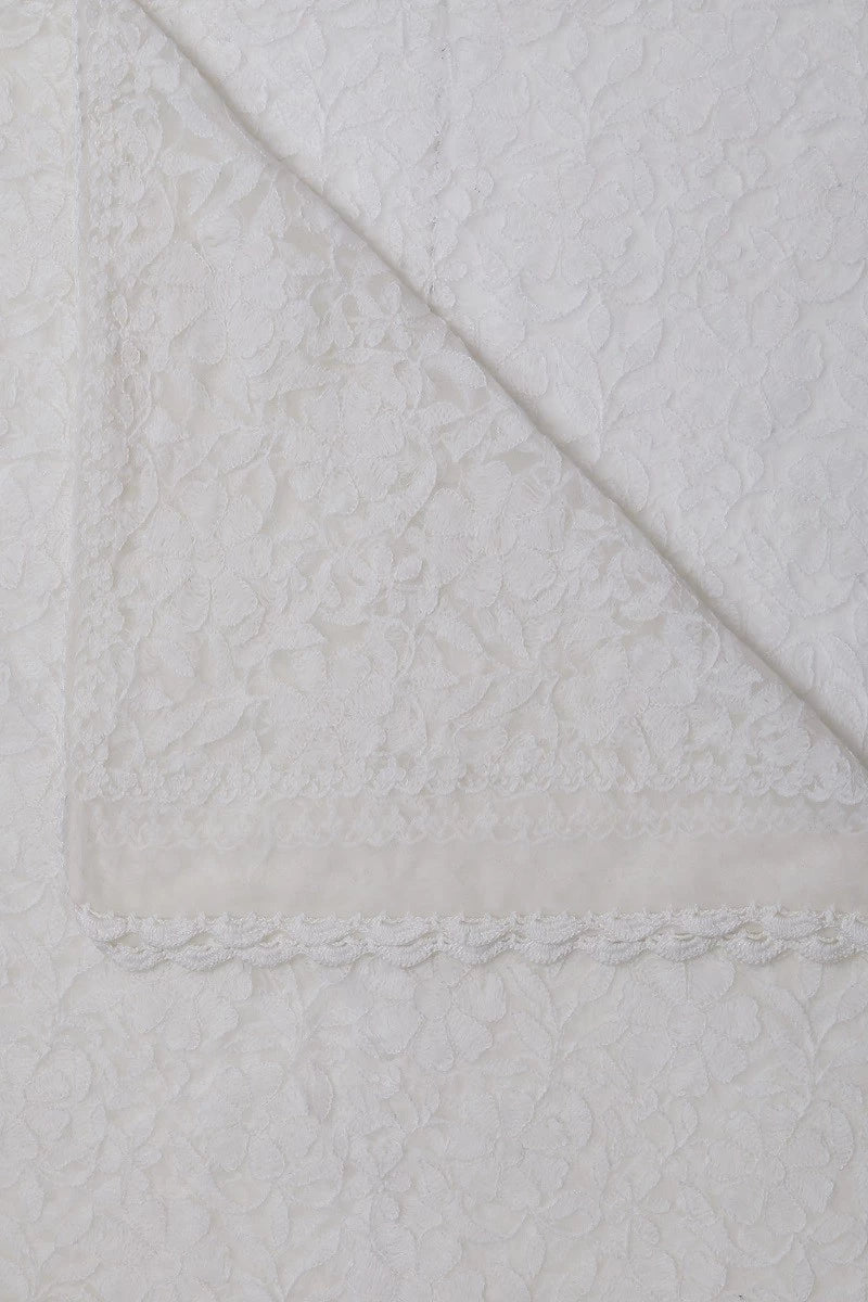 Ada Hand Embroidered White Net Lucknowi Chikankari Dupatta A567881