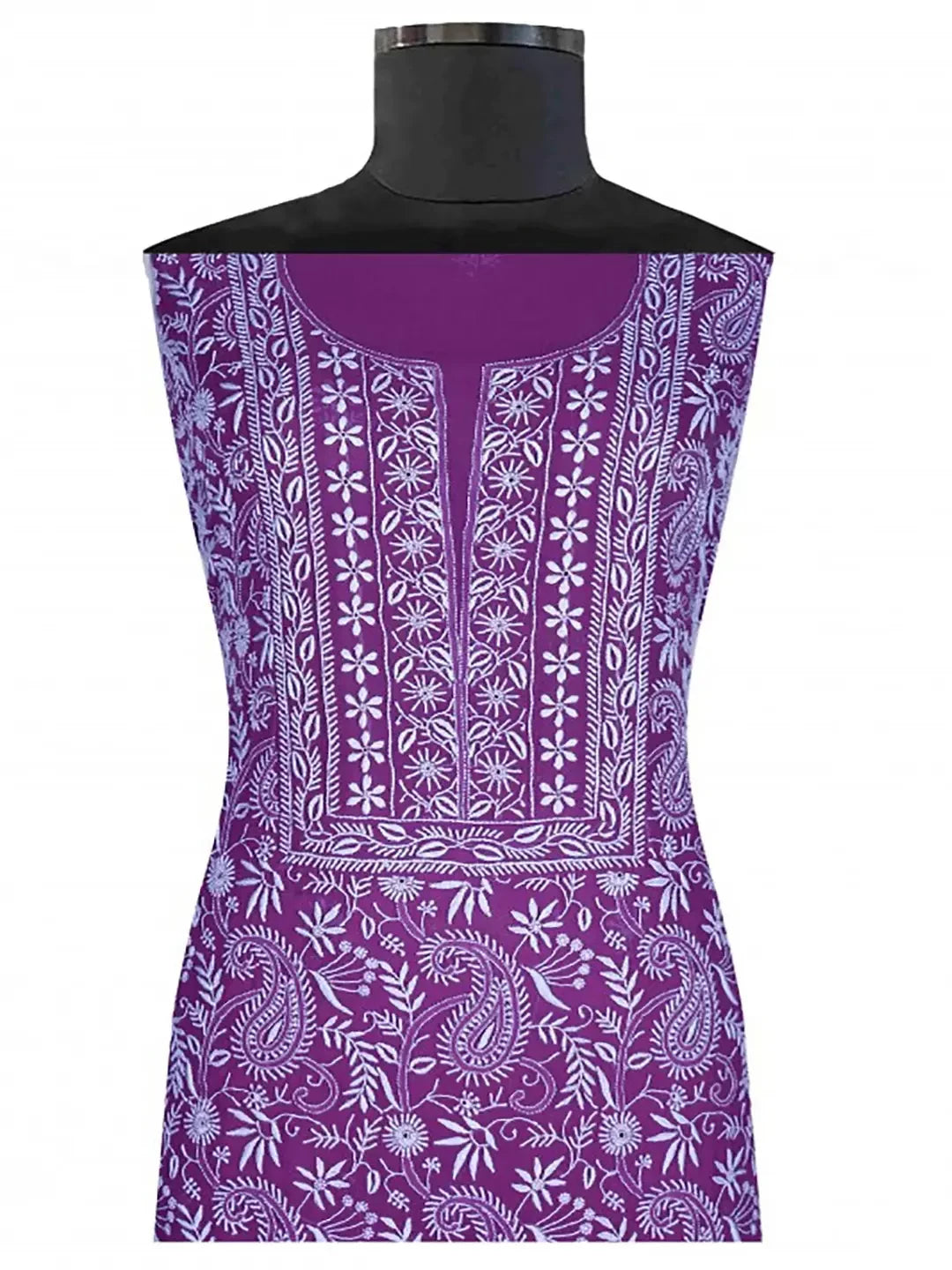 Ada Hand Embroidered Dark Purple Pure Georgette Lucknowi Chikankari Unstitched Kurta Dupatta Set A617163